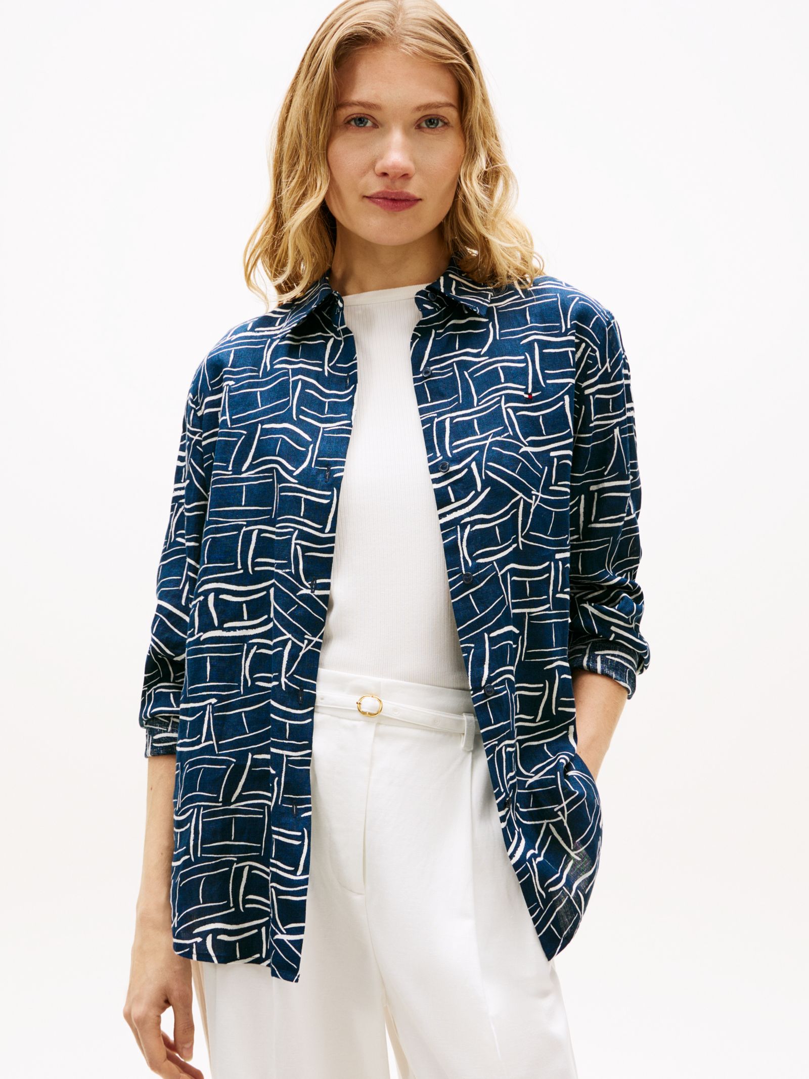 Tommy Hilfiger Relaxed fit overhemd van puur linnen in marine
