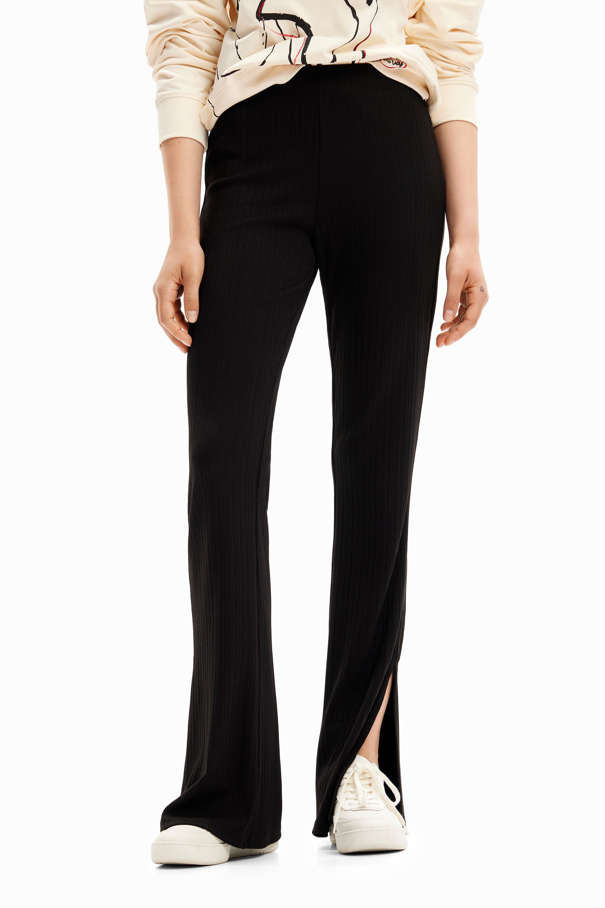 Desigual Elastische flared broek in zwart