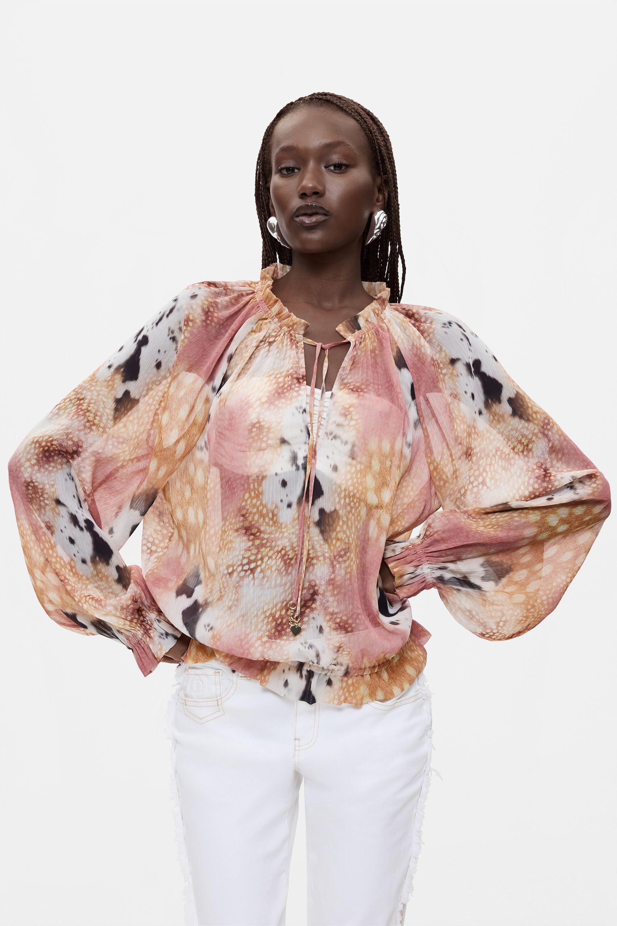 Desigual Bedrukte blouse met trekkoord