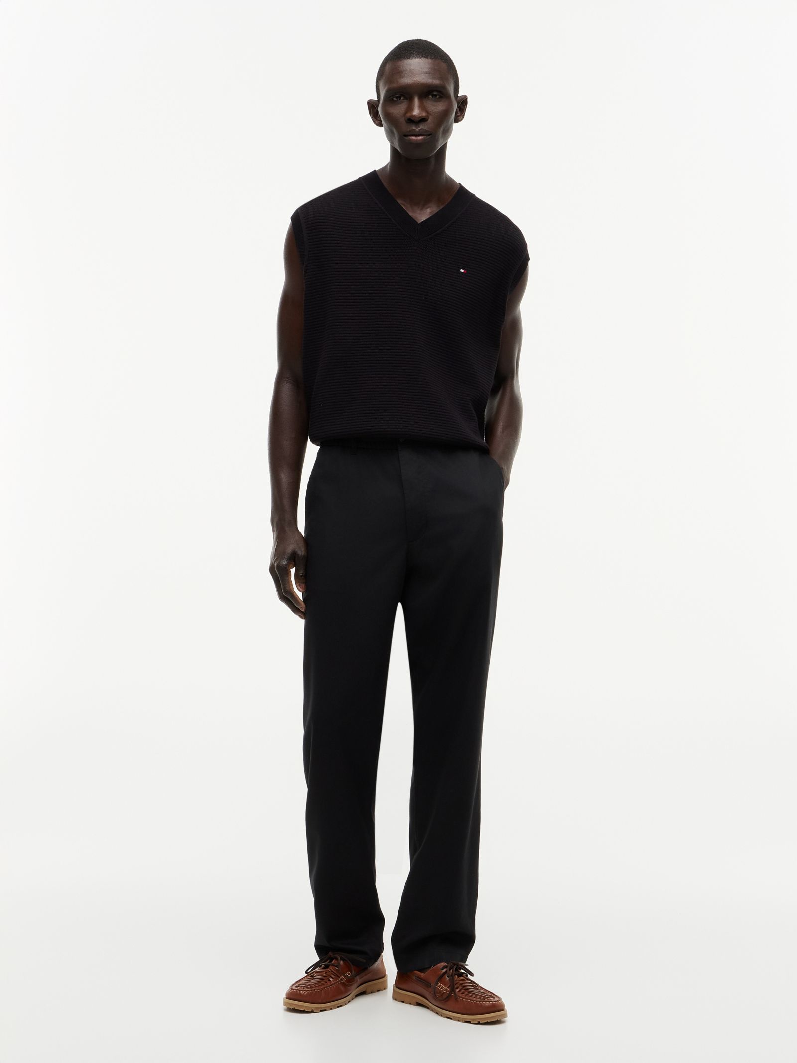 Tommy Hilfiger Dover regular straight twill chino met elastische taille in zwart