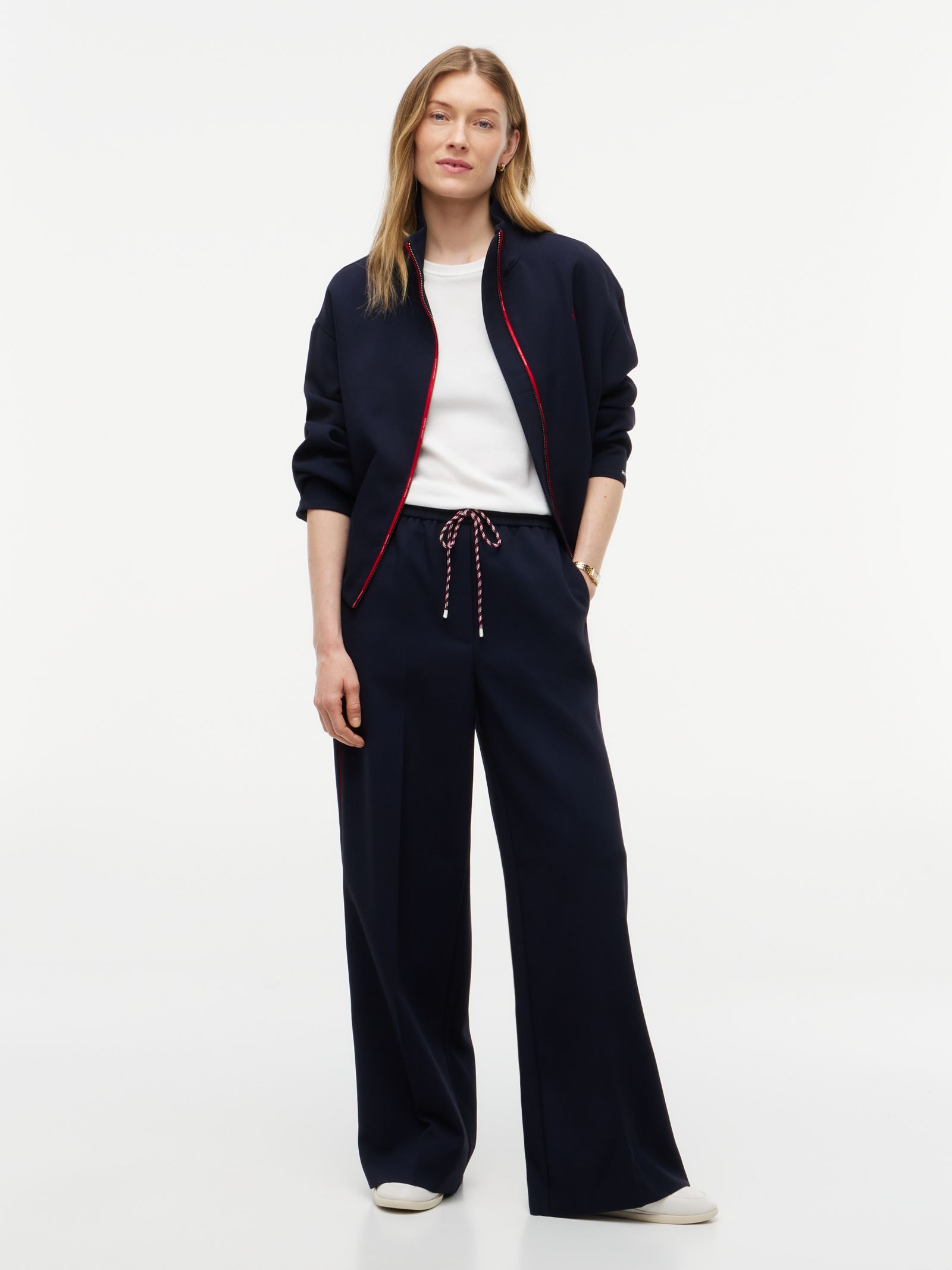 Tommy Hilfiger Broek met wijde broekspijpen en signature streep in marine