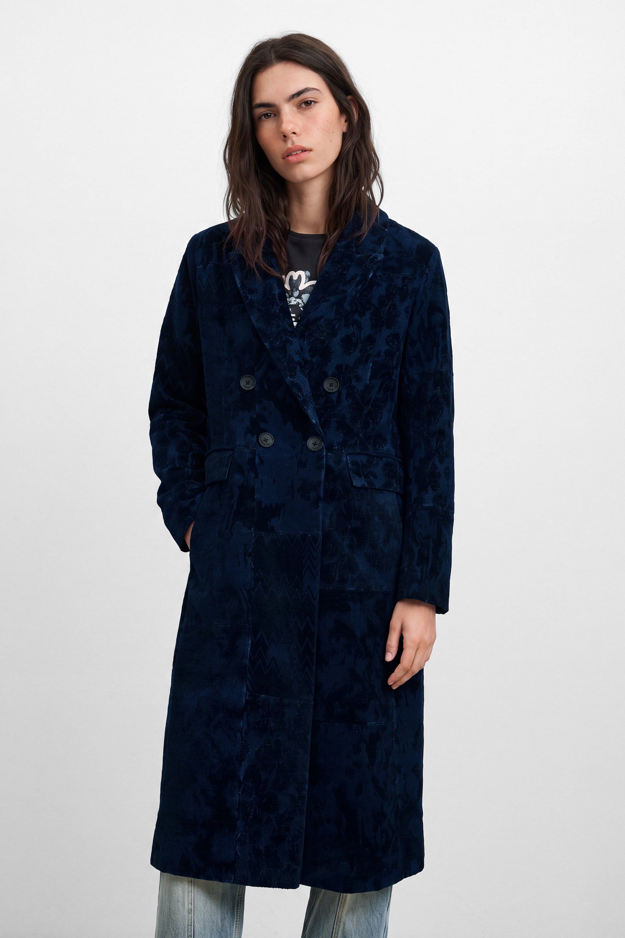 Desigual Rechte jacquardjas in blauw