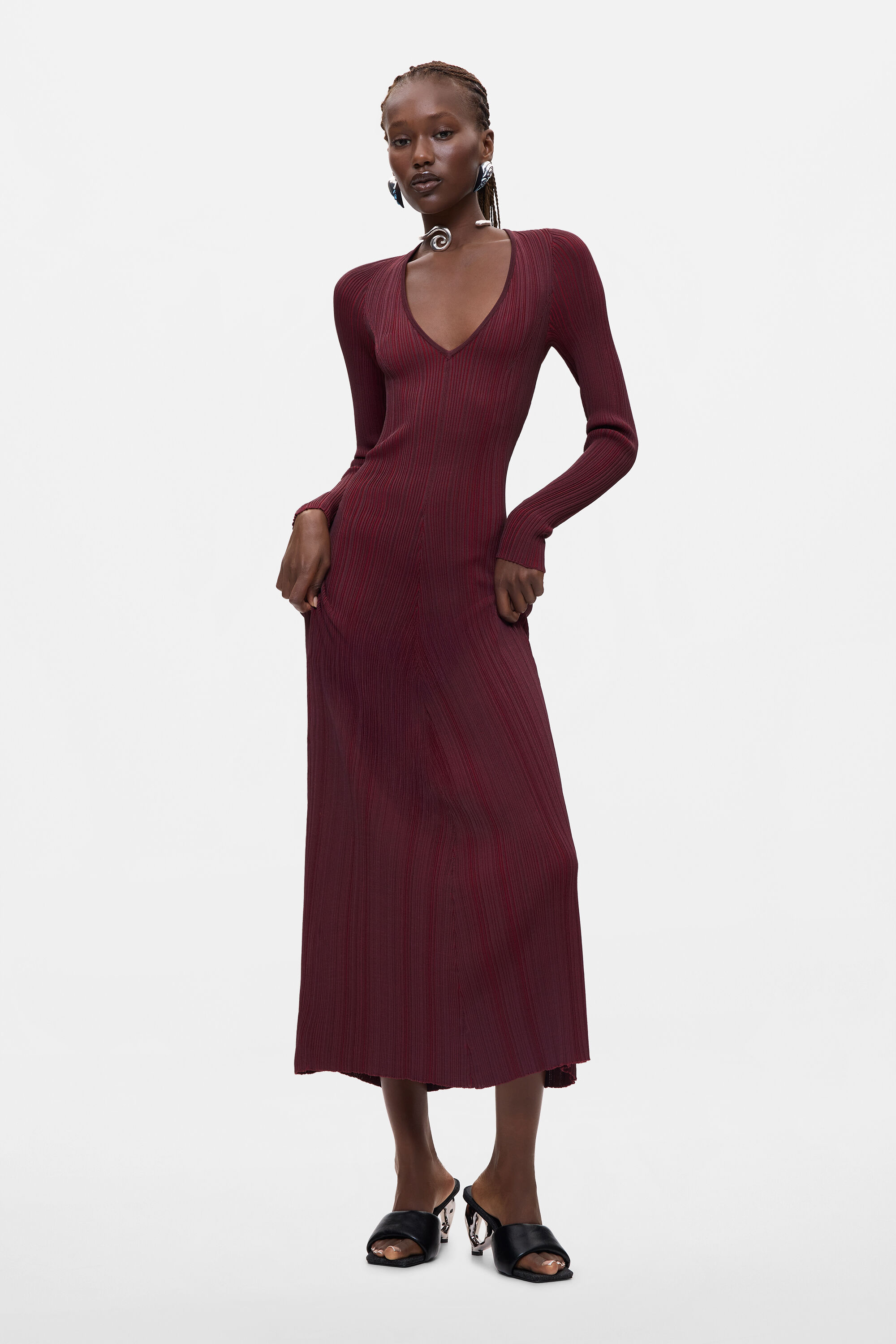 Desigual Gebreide jurk met lange mouwen in rood