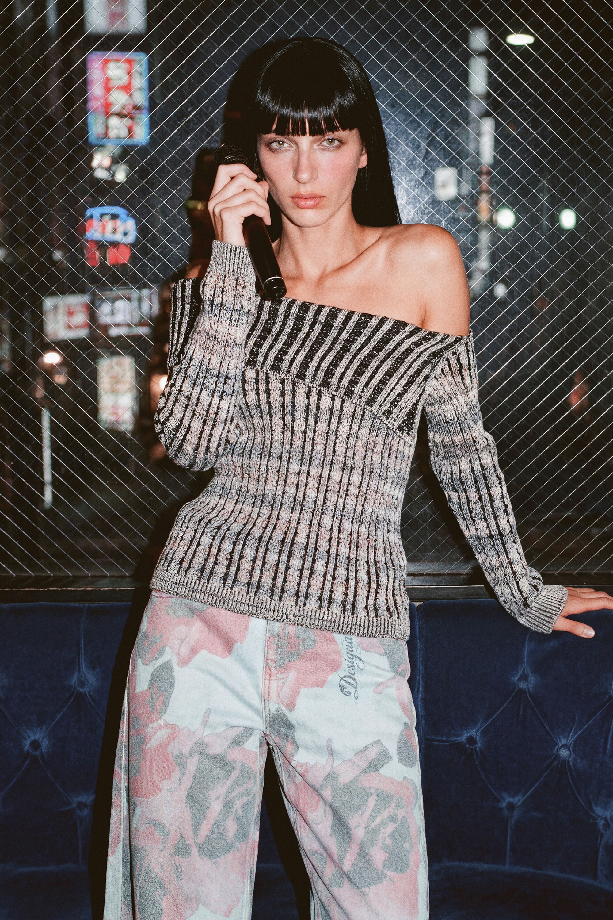 Desigual Geribbelde trui met boothals