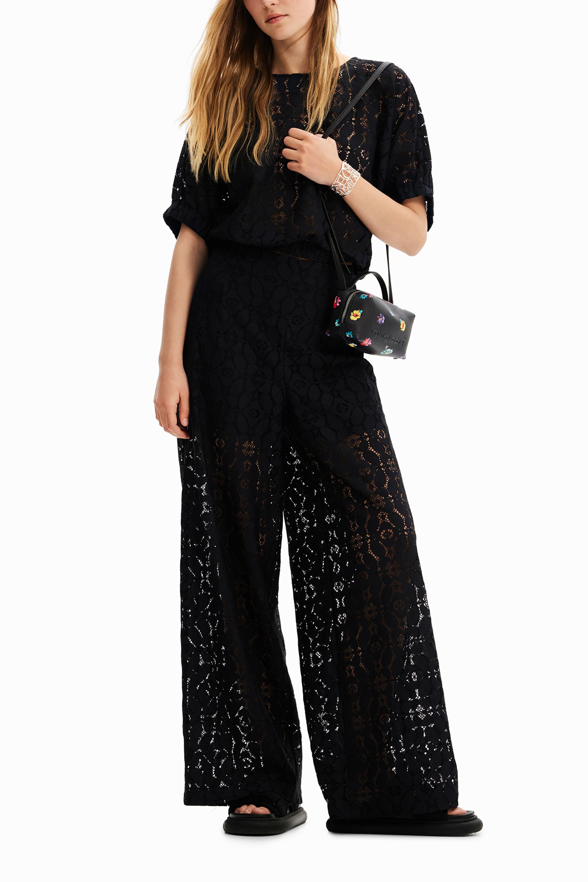 Desigual Kanten broek met doorzichtige stukken