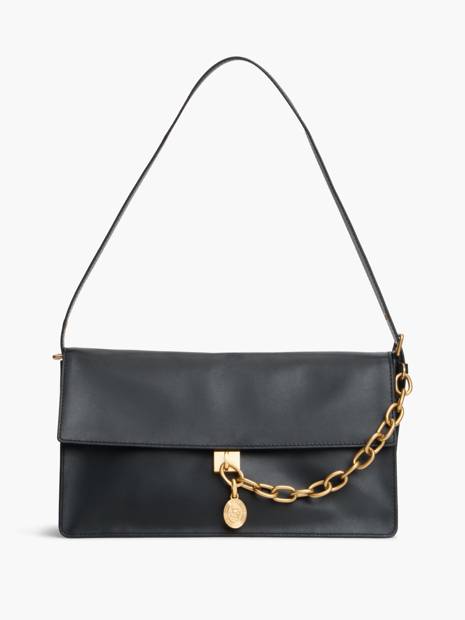 Tommy Hilfiger leren schoudertas met kettingband en bedel in zwart