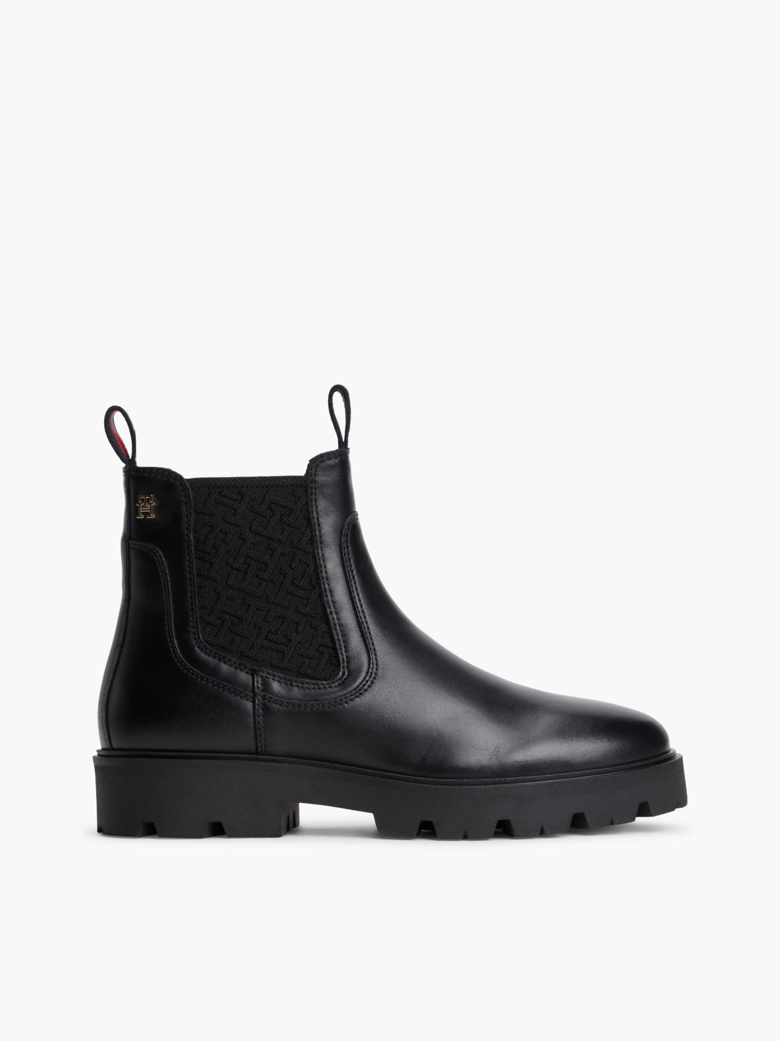 Tommy Hilfiger Leren chelsea boot met TH monogrampaneel in zwart