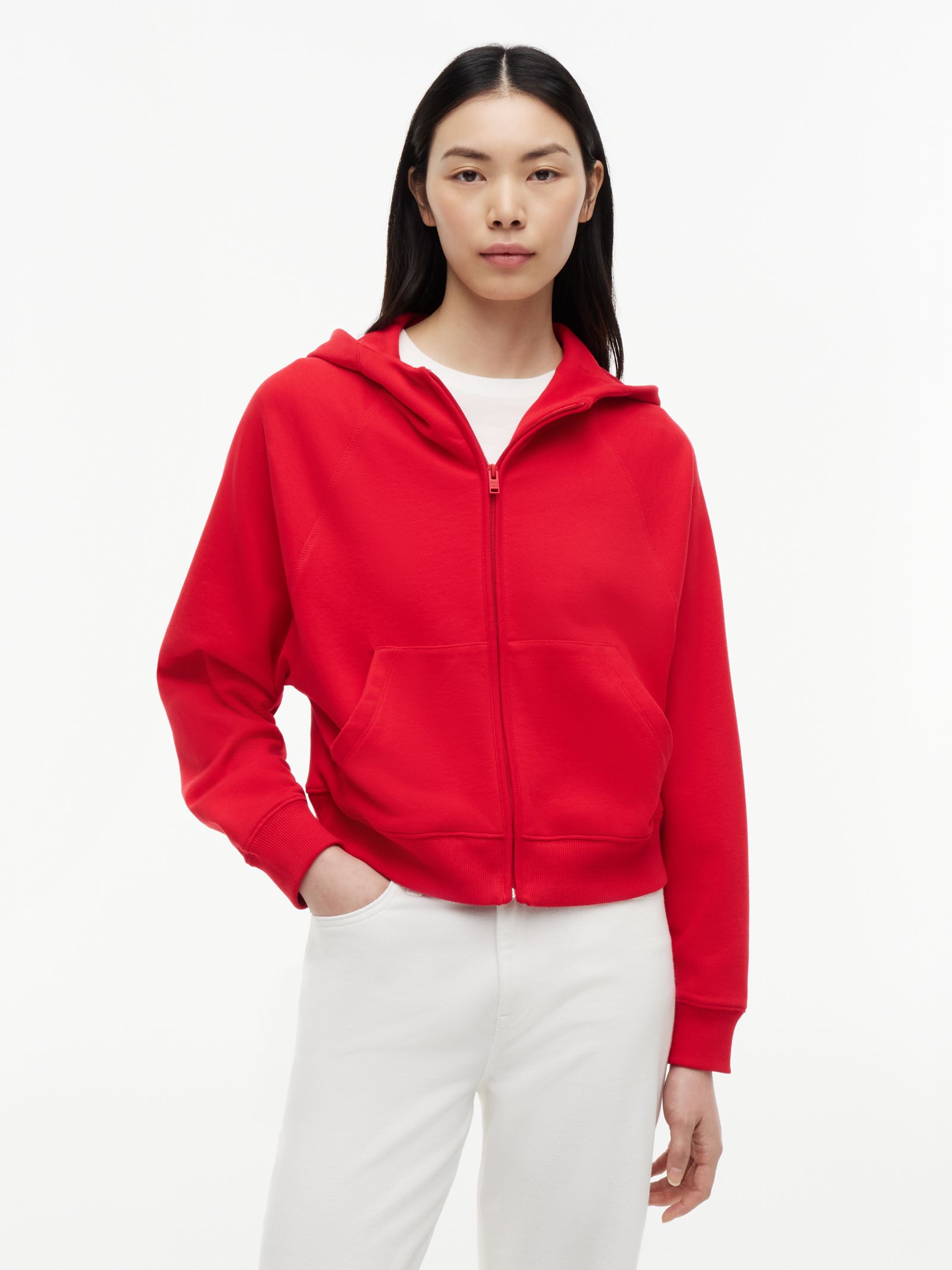 Tommy Jeans Boxy Hoodie van peachskin terry met ritssluiting in rood