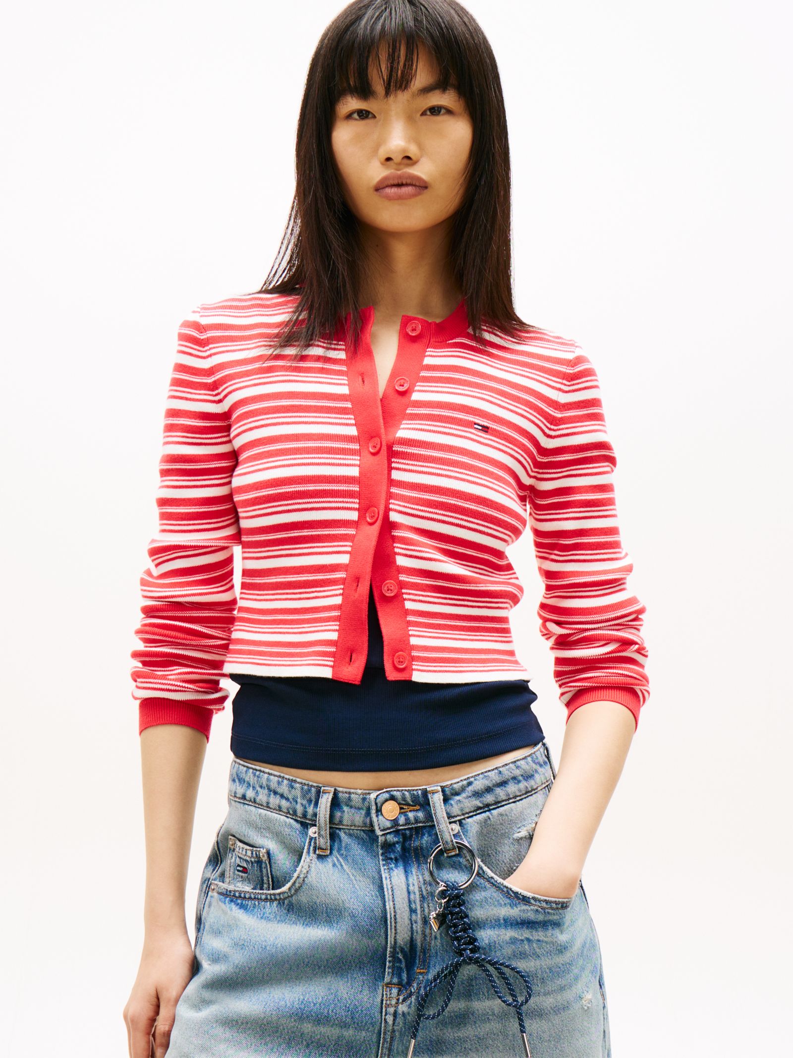 Tommy Jeans Slim fit vest met ronde hals en strepen in rood