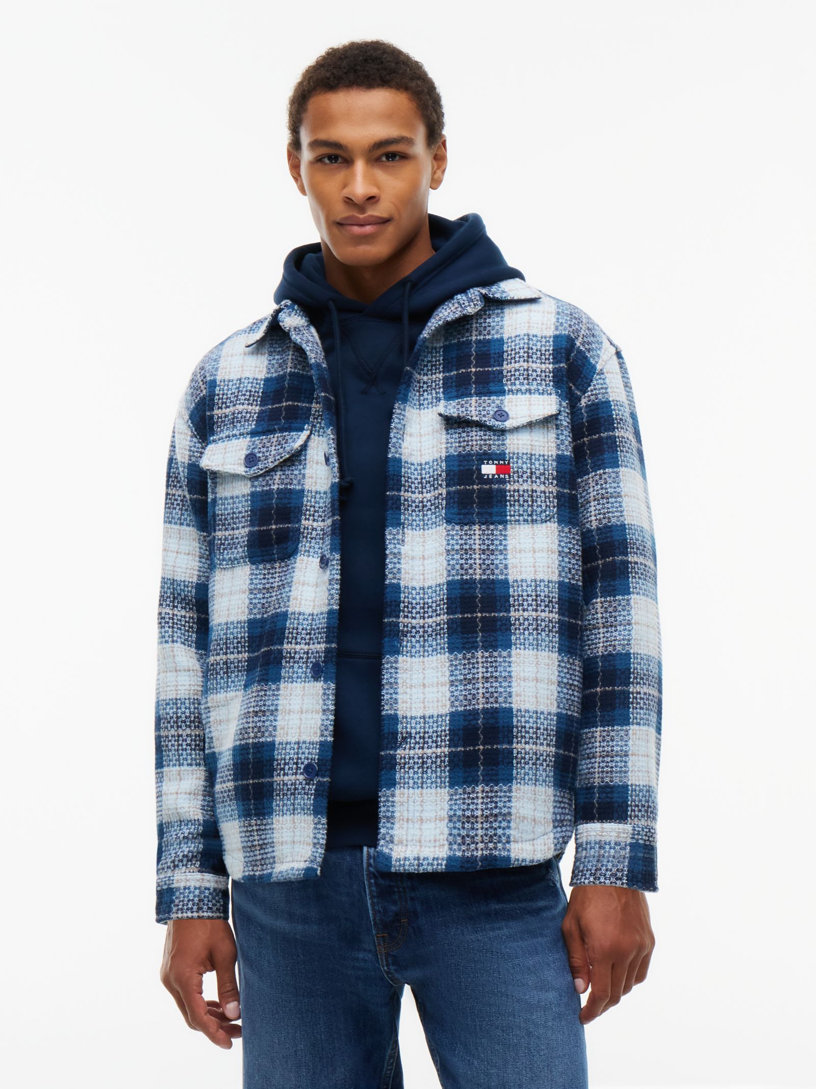 Tommy Jeans Oversized Overshirt met tartanruit in blauw