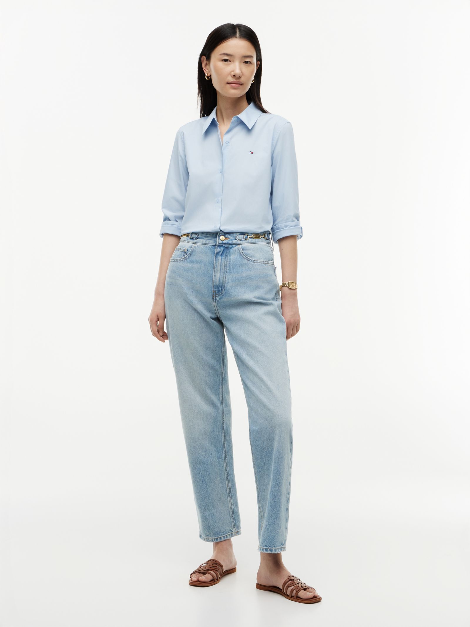Tommy Hilfiger Regular tapered enkellange jeans met paardenbit en vlag in blauw
