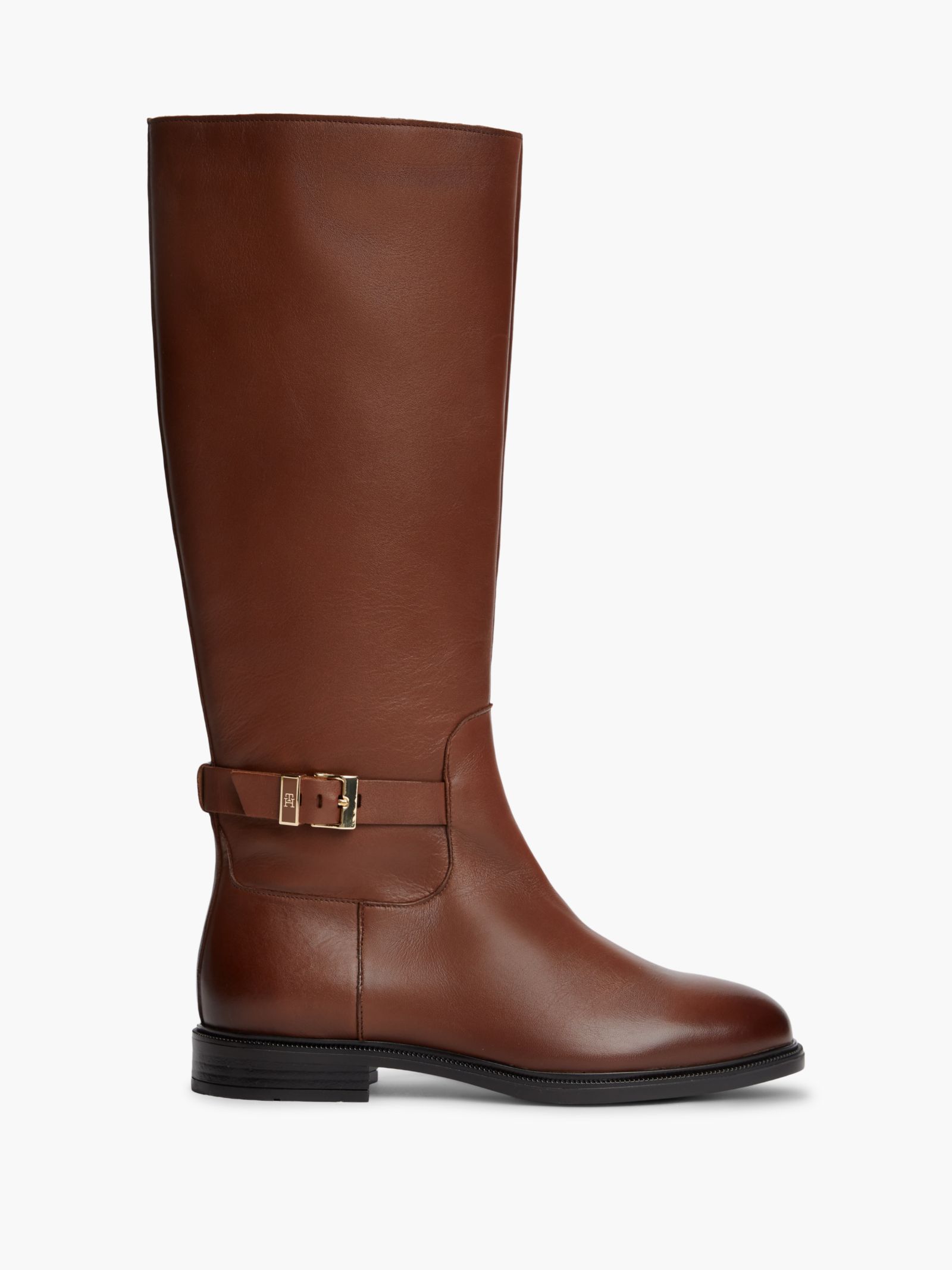 Tommy Hilfiger leren overknee laars met TH monogramgesp in bruin