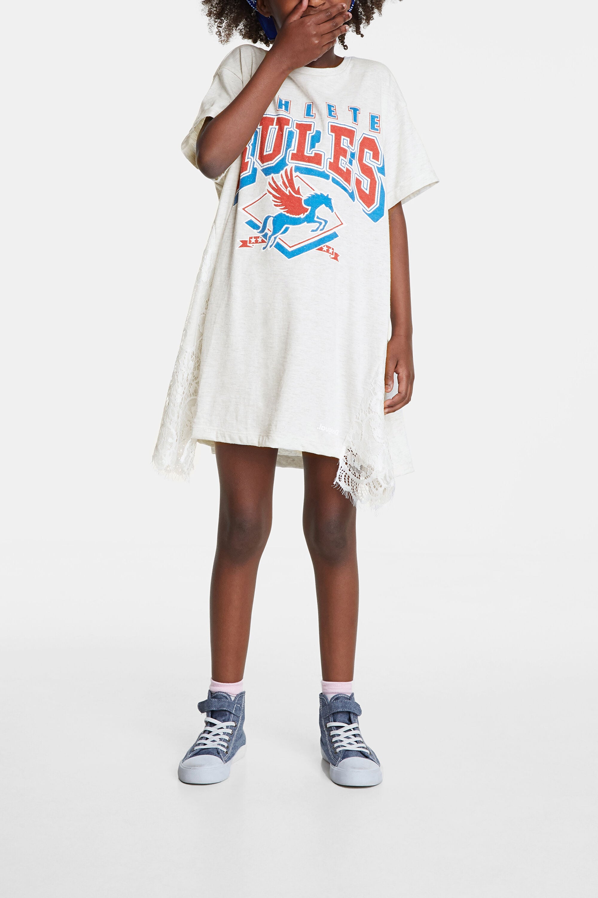 Desigual T-shirtjurk met kant aan weerszijden