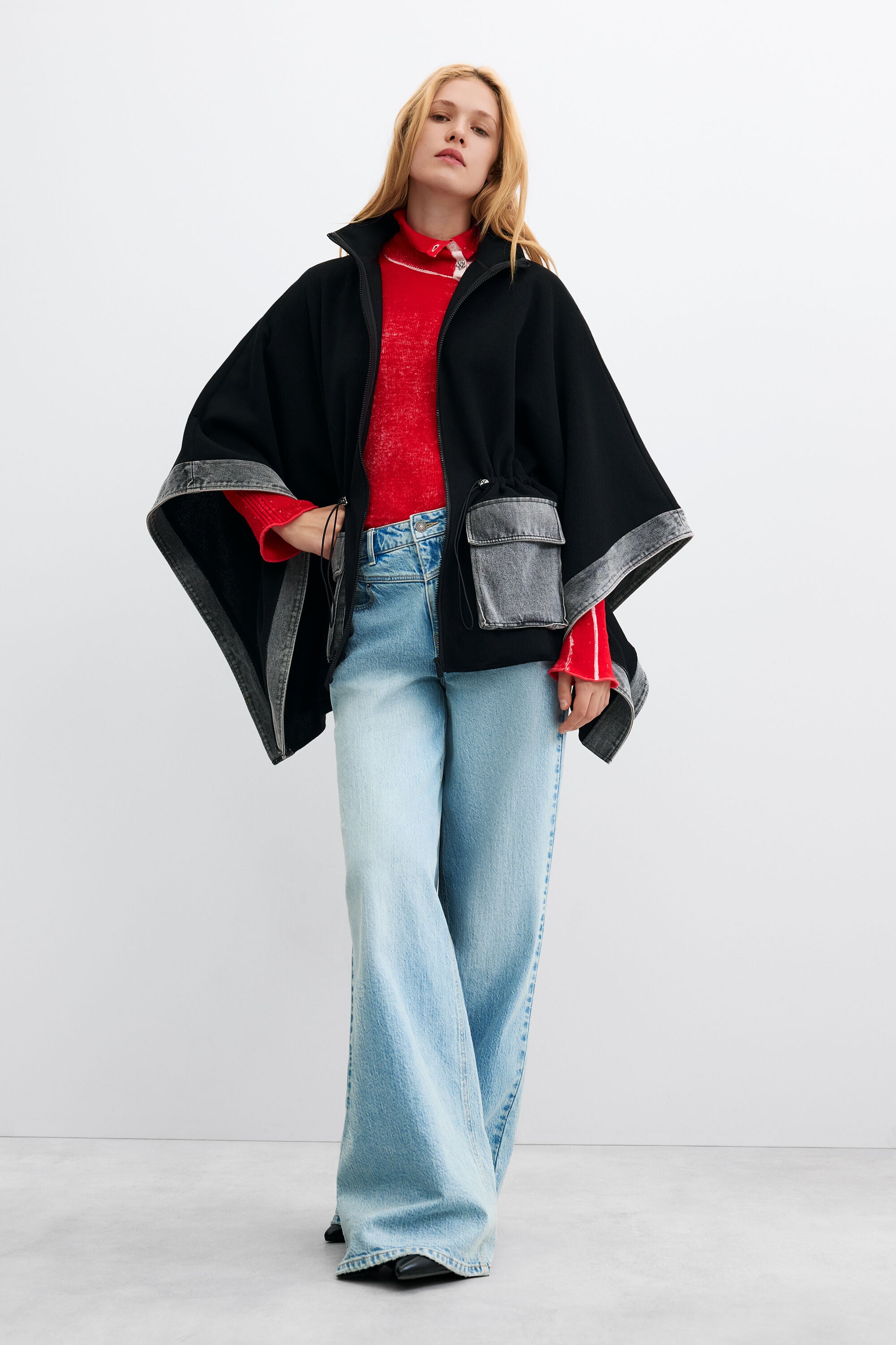 Desigual Poncho denim contrast