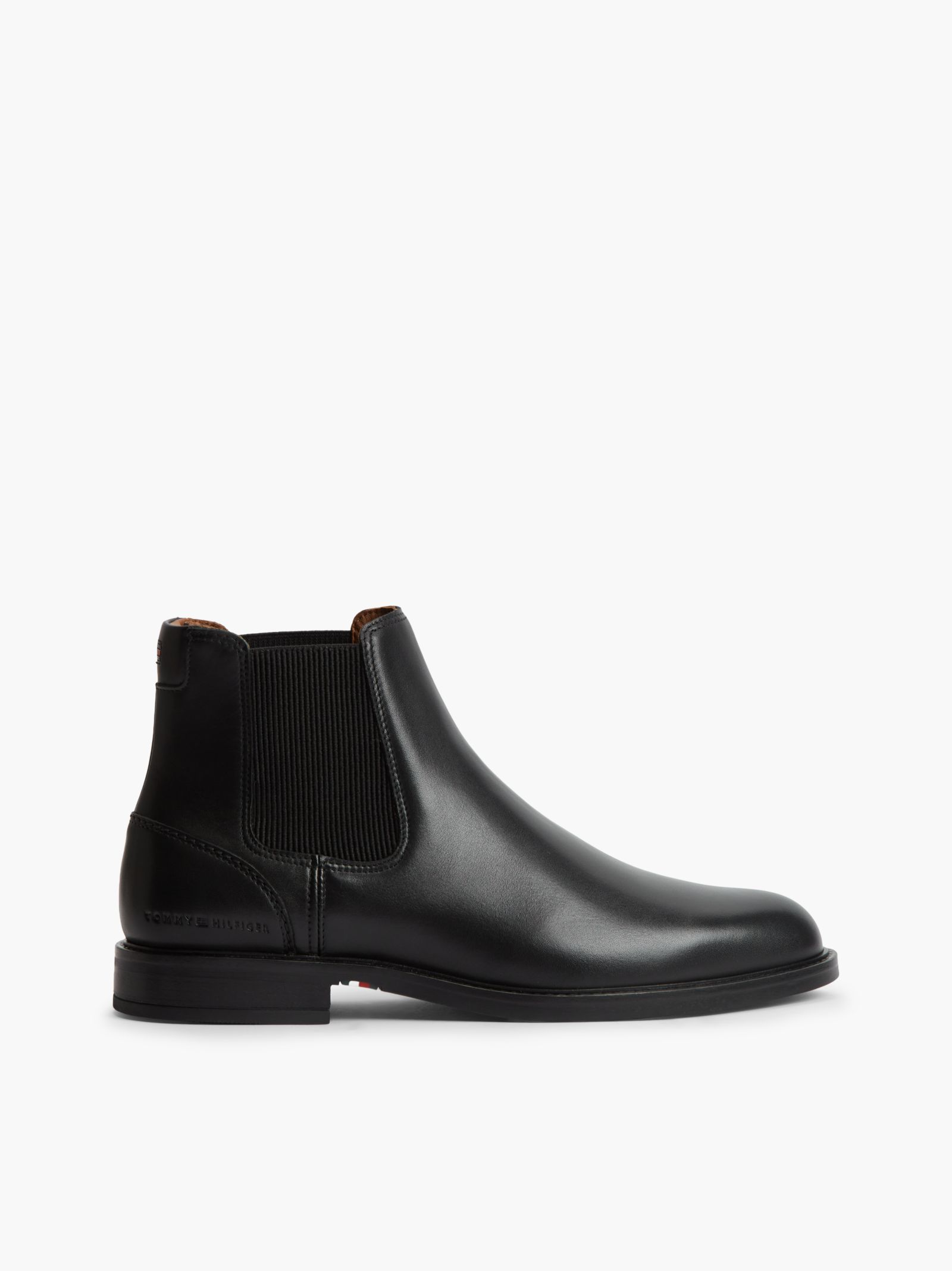 Tommy Hilfiger Leren Chelsea boot met rubberen vlag in zwart