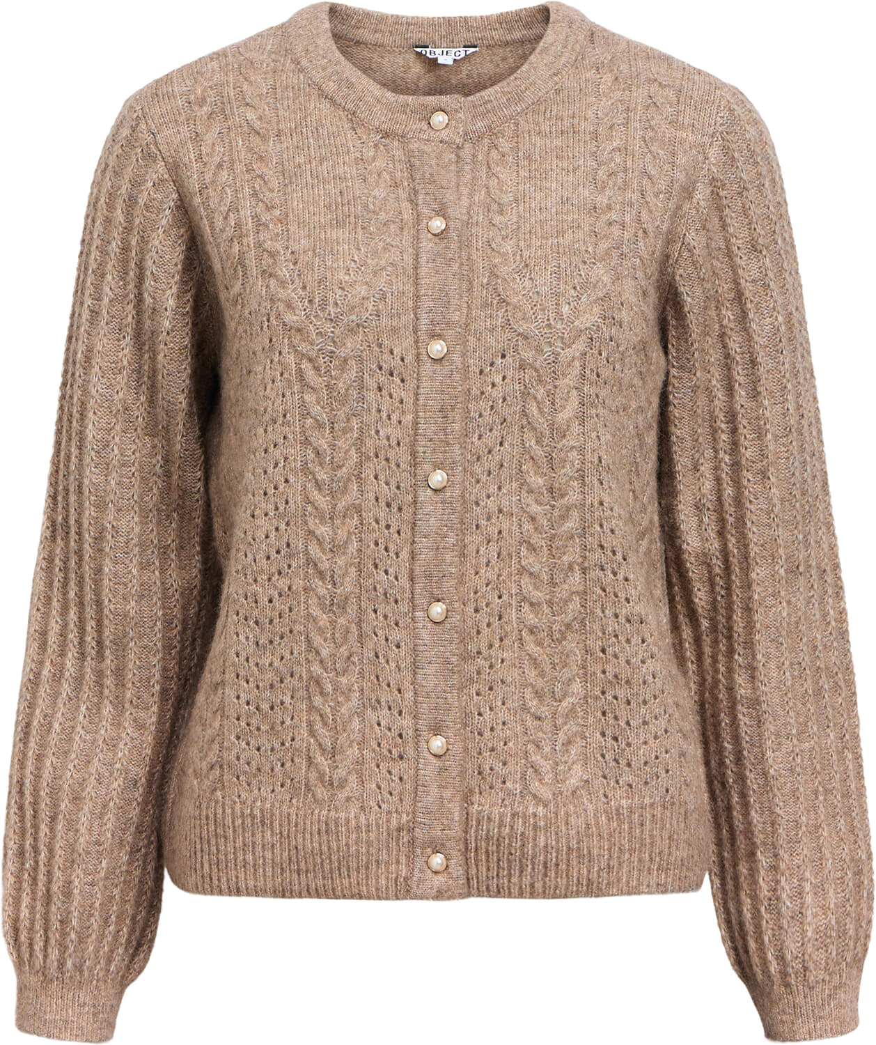 Object Vest Gebreid Flora Button Beige dames