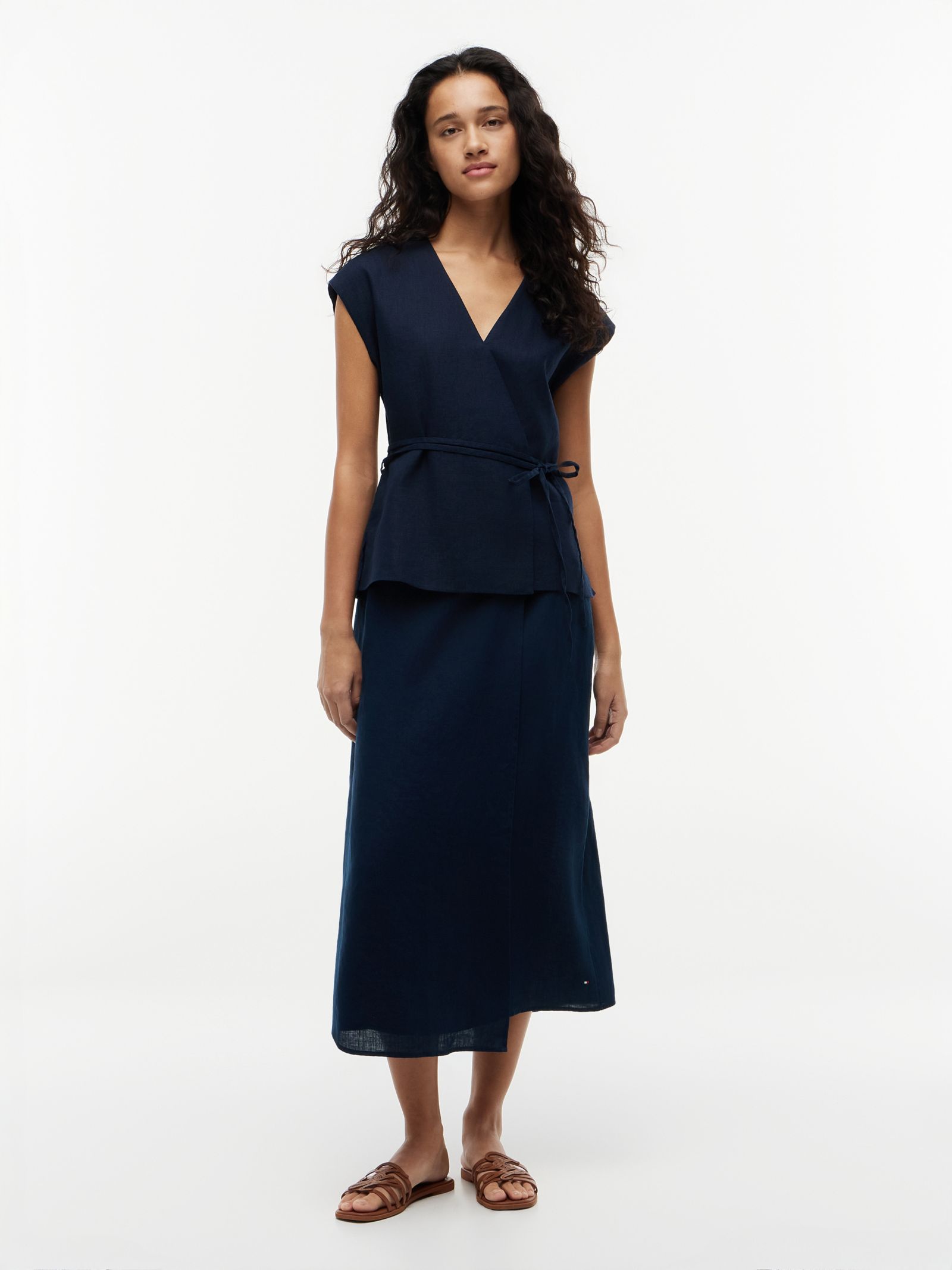 Tommy Hilfiger Linnenmix wikkelgilet met striksluiting in marine