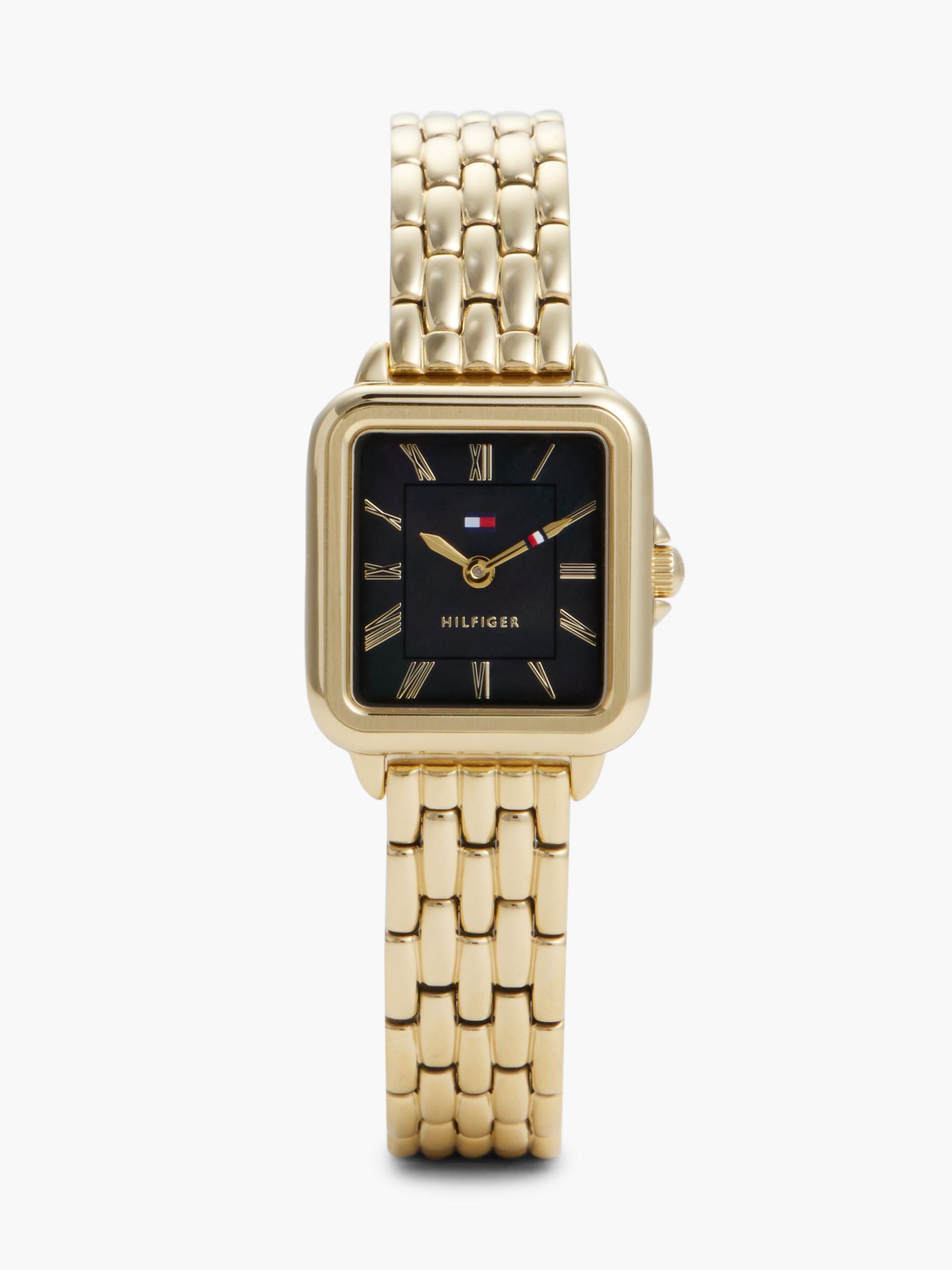 Tommy Hilfiger Verguld horloge met zwarte parelmoeren wijzerplaat
