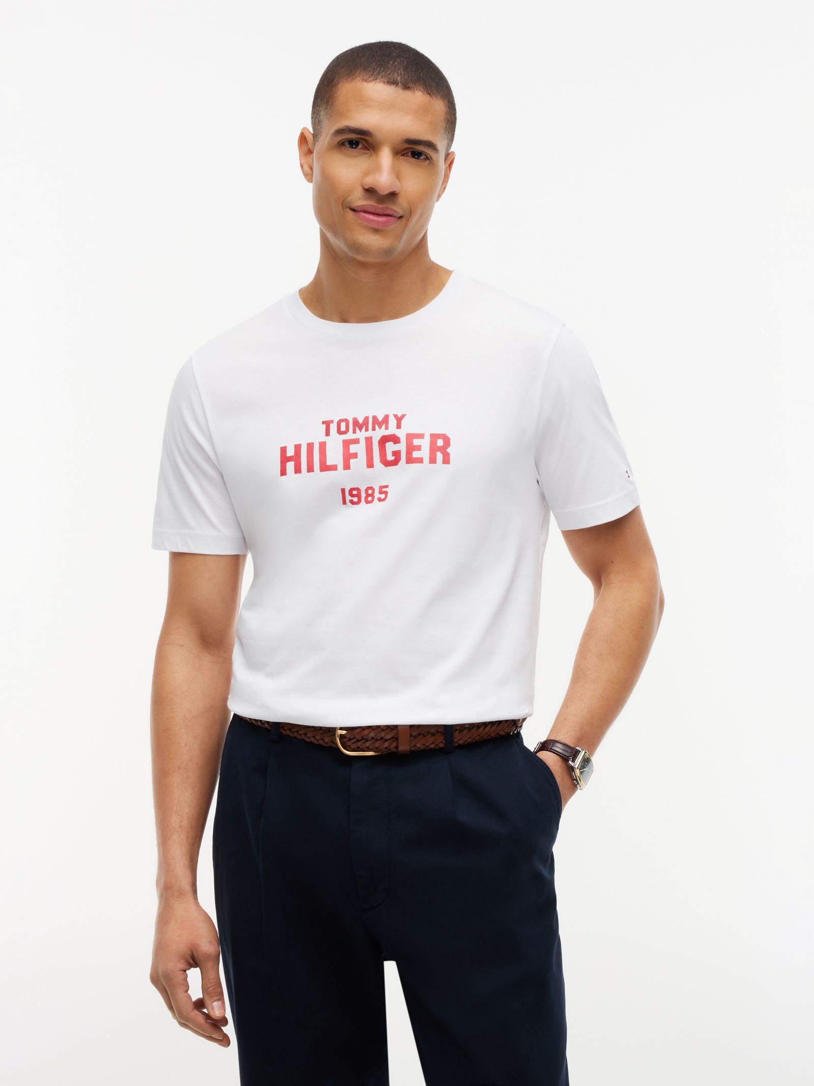 Tommy Hilfiger Jersey T-shirt met ronde hals en contrasterend logo in wit