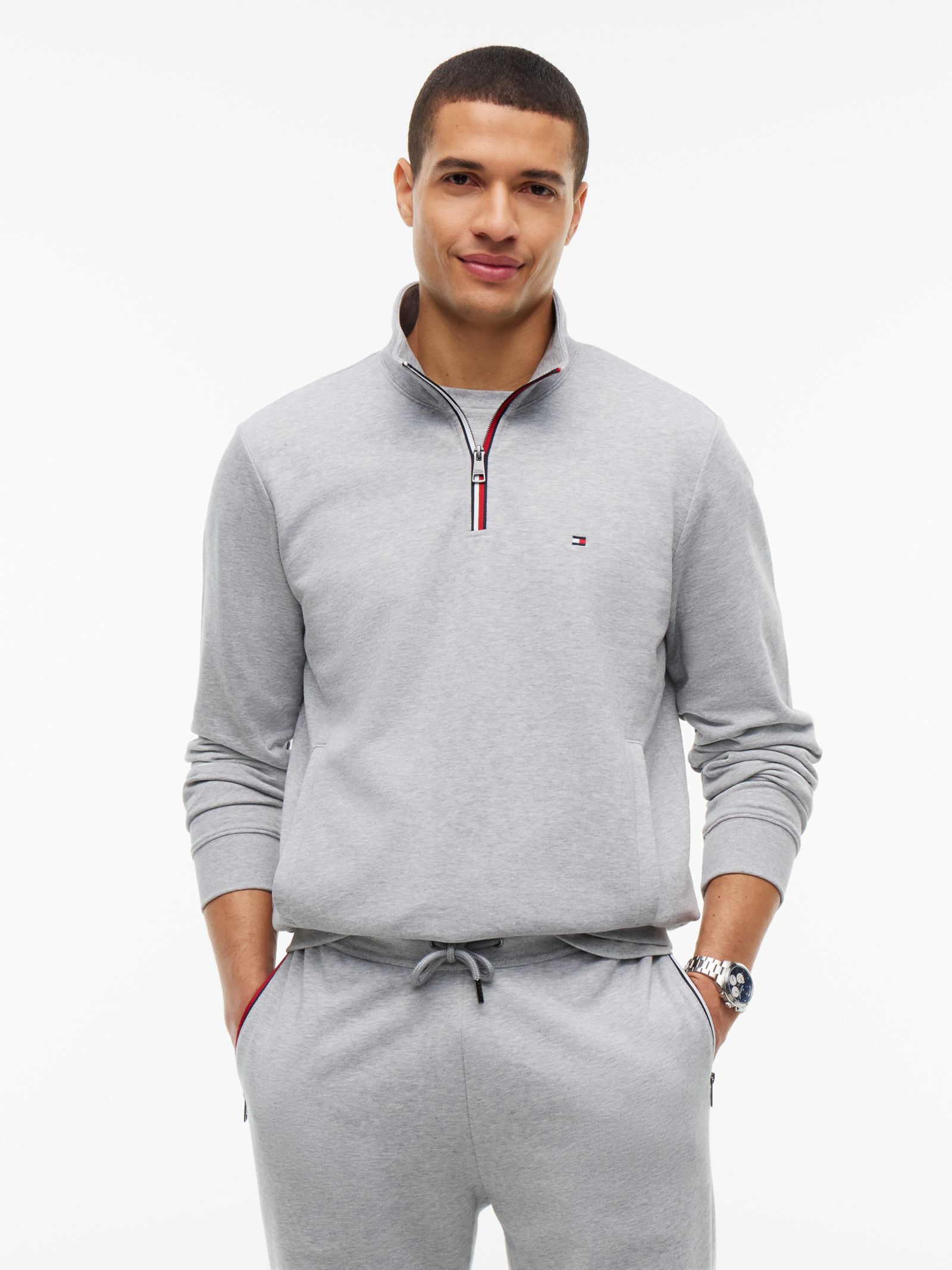 Tommy Hilfiger Terry sweatshirt met signature streep en kwartrits in grijs