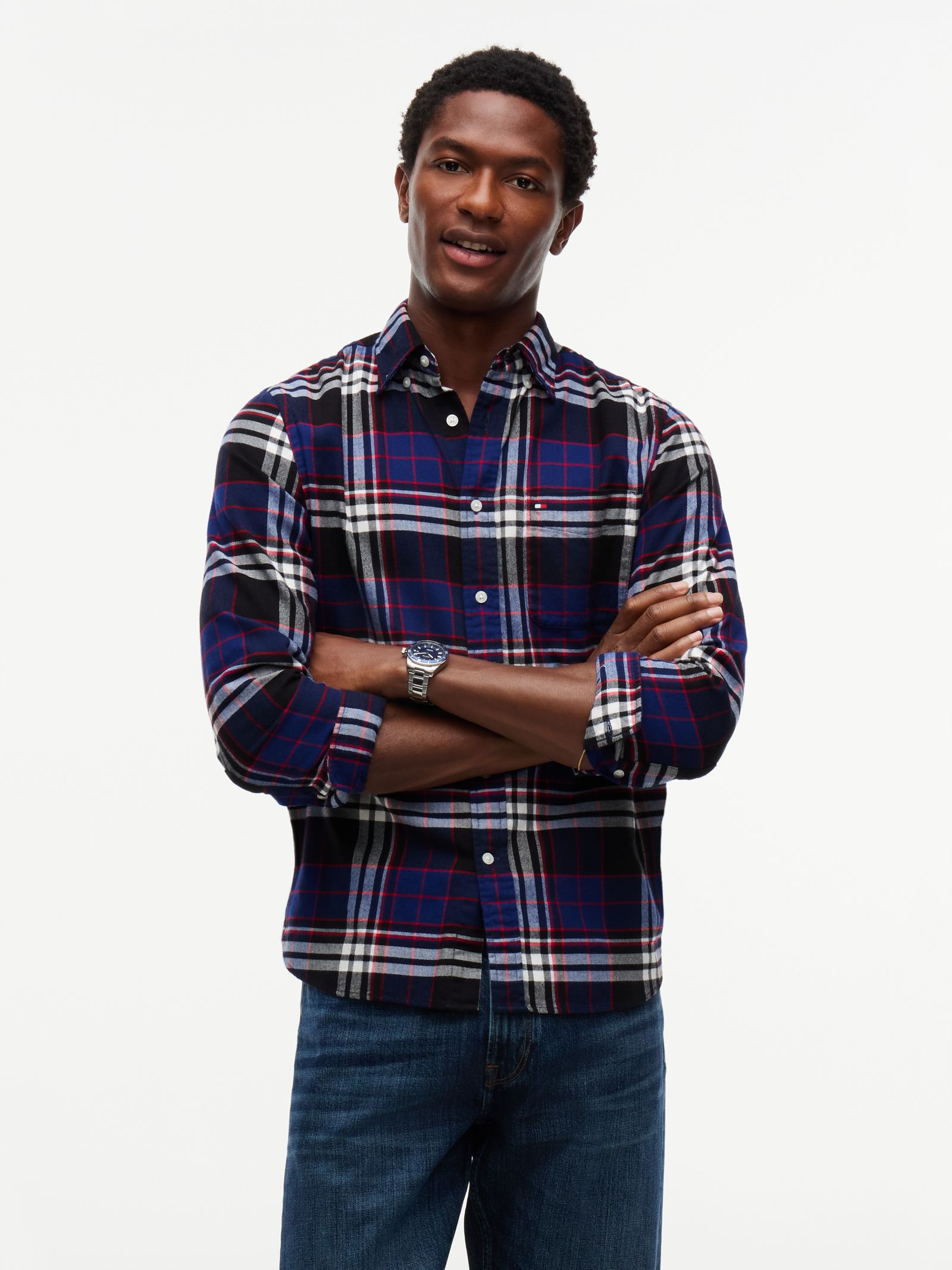Tommy Hilfiger regular fit flanellen overhemd met tartanruit in blauw