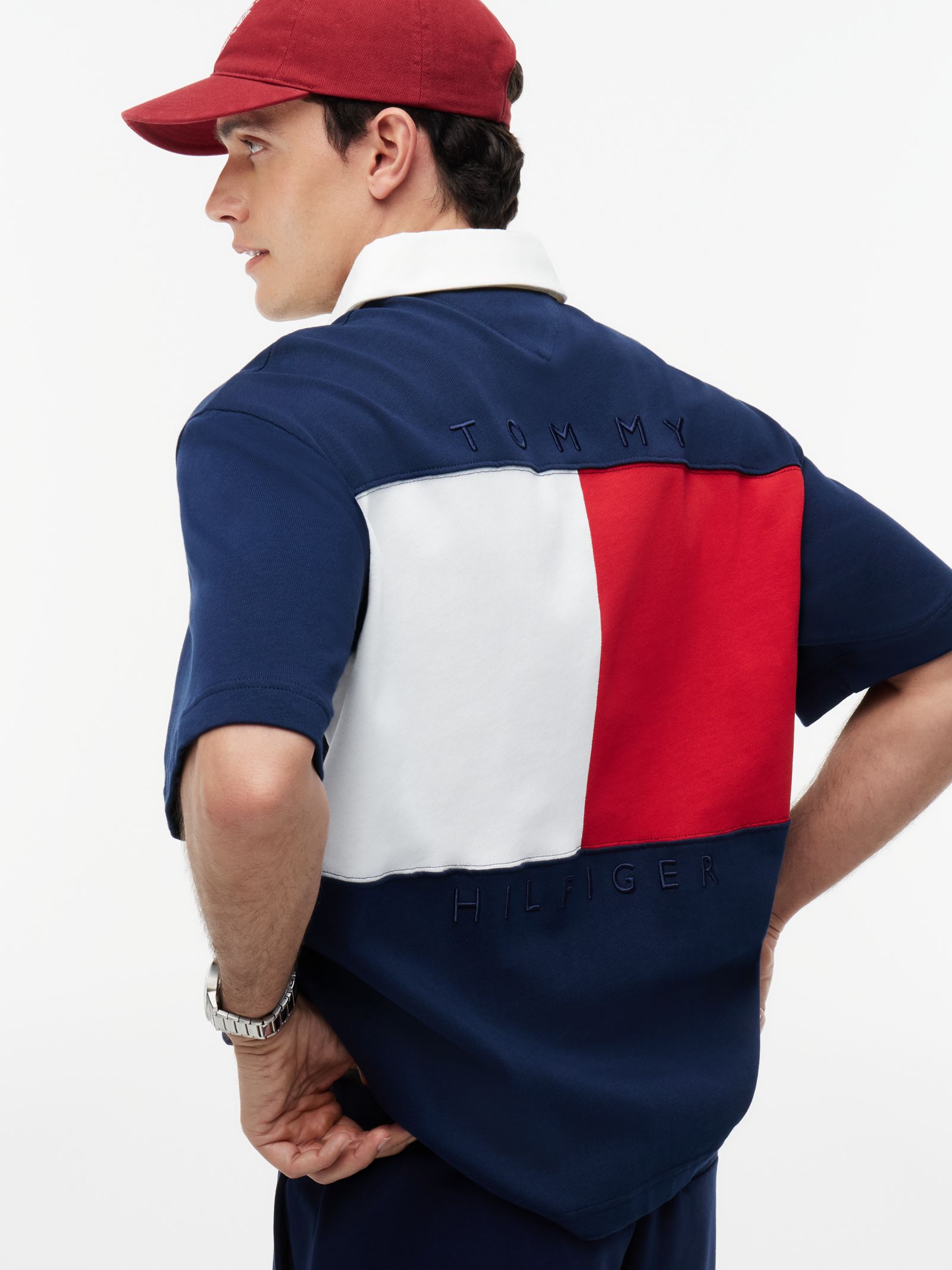 Tommy Hilfiger Relaxed fit colour blocked polo met ruglogo