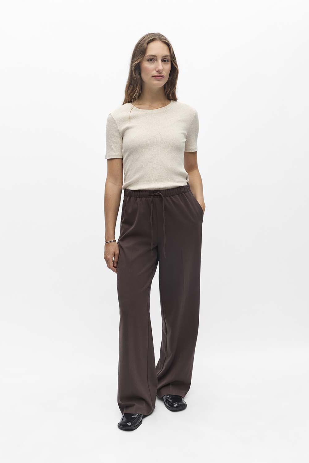 Object Pantalon LisaA MW Tie Wide Bruin dames