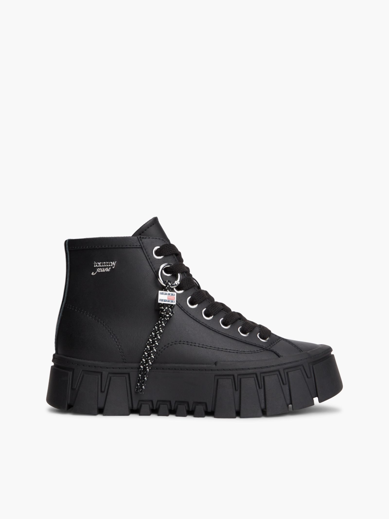 Tommy Jeans Sneaker met plateauzool leer en logobedel in zwart