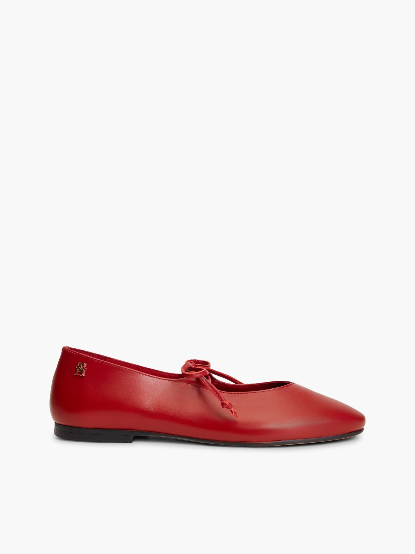 Tommy Hilfiger TH Monogram leren ballerina met vetersluiting in rood