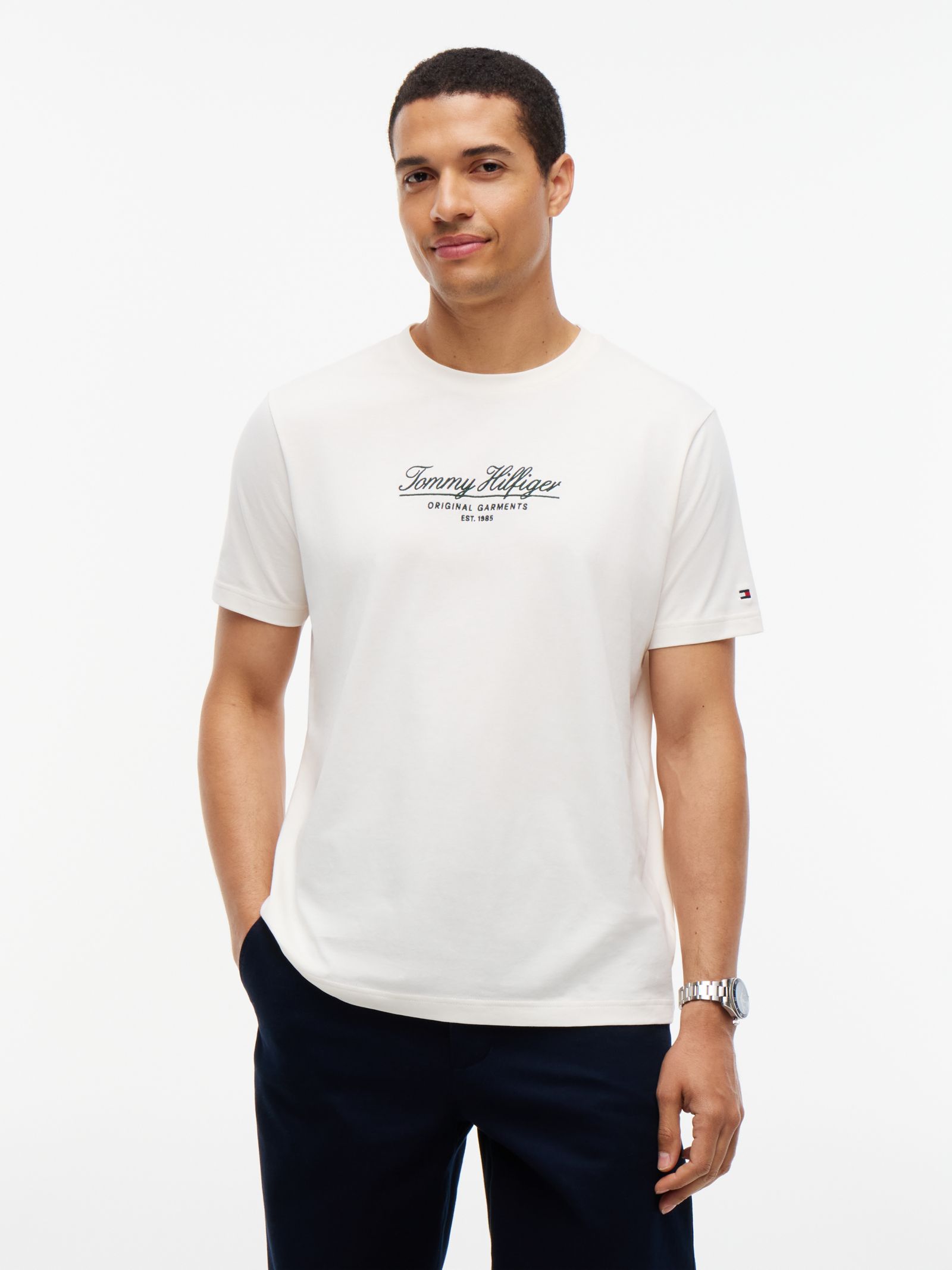 Tommy Hilfiger T-shirt met ronde hals en geborduurd logo for men in wit