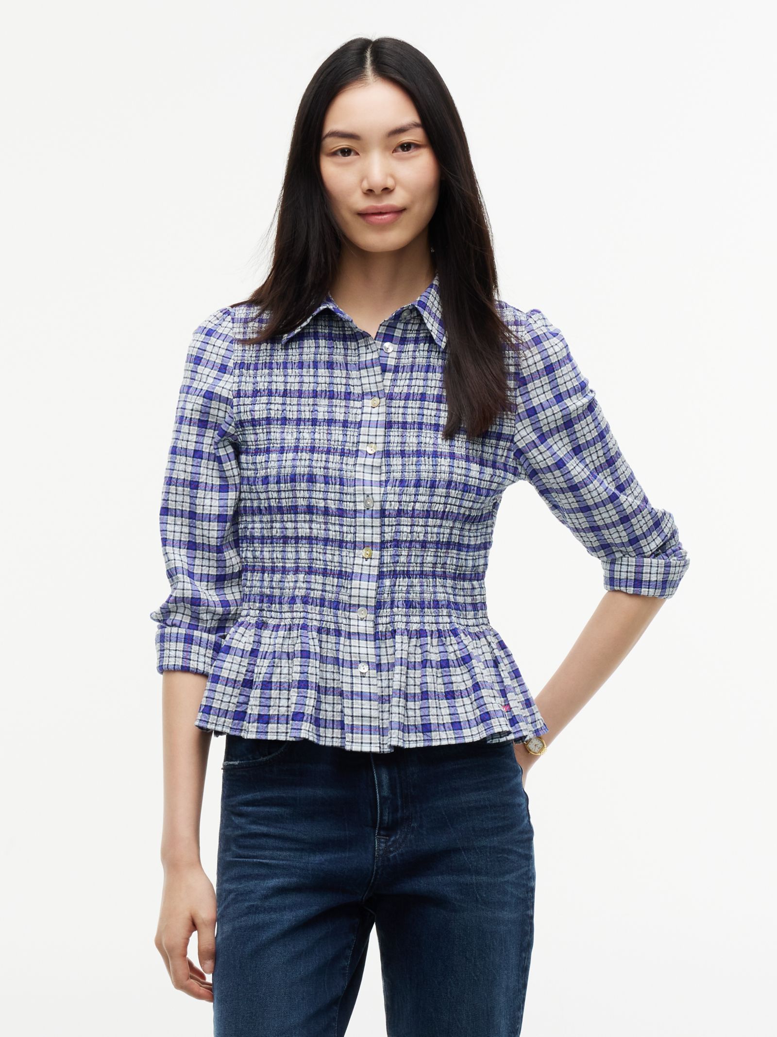 Tommy Jeans Slim fit gesmokt seersucker overhemd in blauw