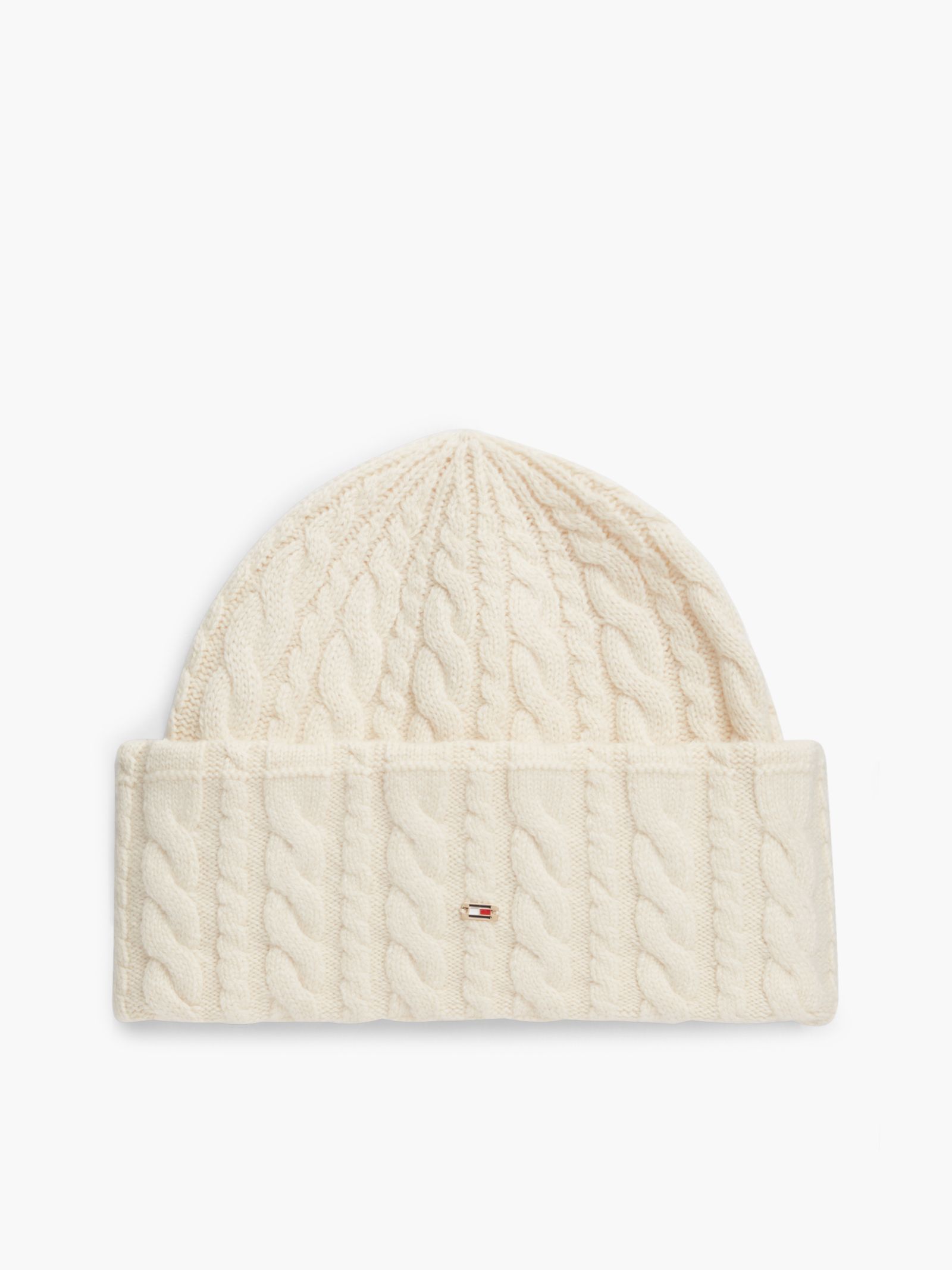 Tommy Hilfiger Kabelgebreide beanie met vlag en alpaca in beige