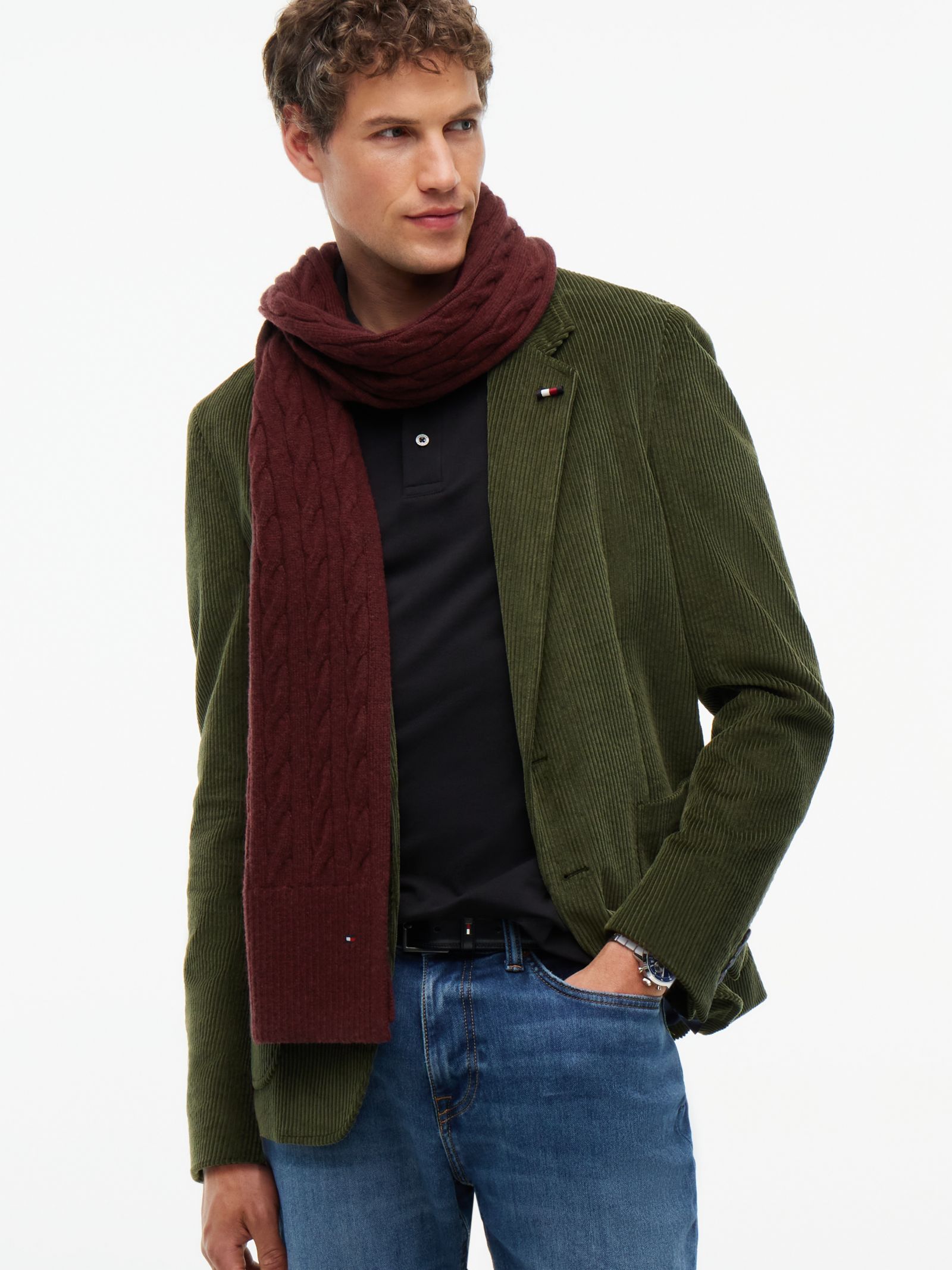 Tommy Hilfiger Kabelgebreide sjaal van lamswolmix in rood
