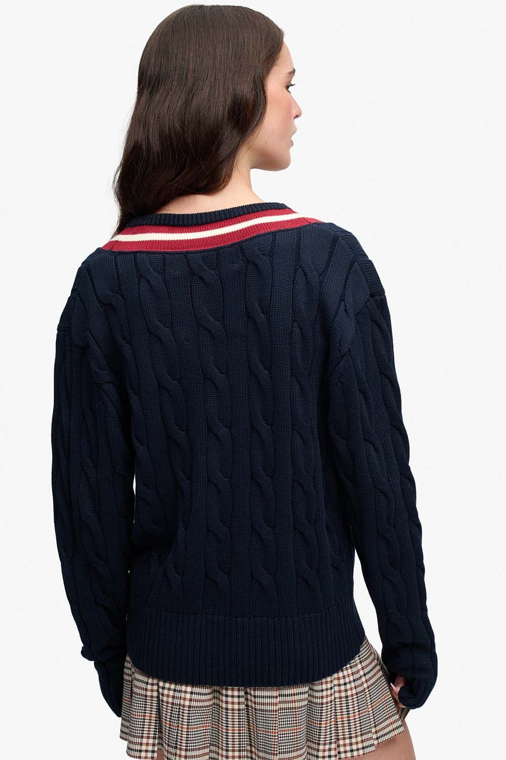 Superdry & Co Kabeltrui Cricket Navy dames