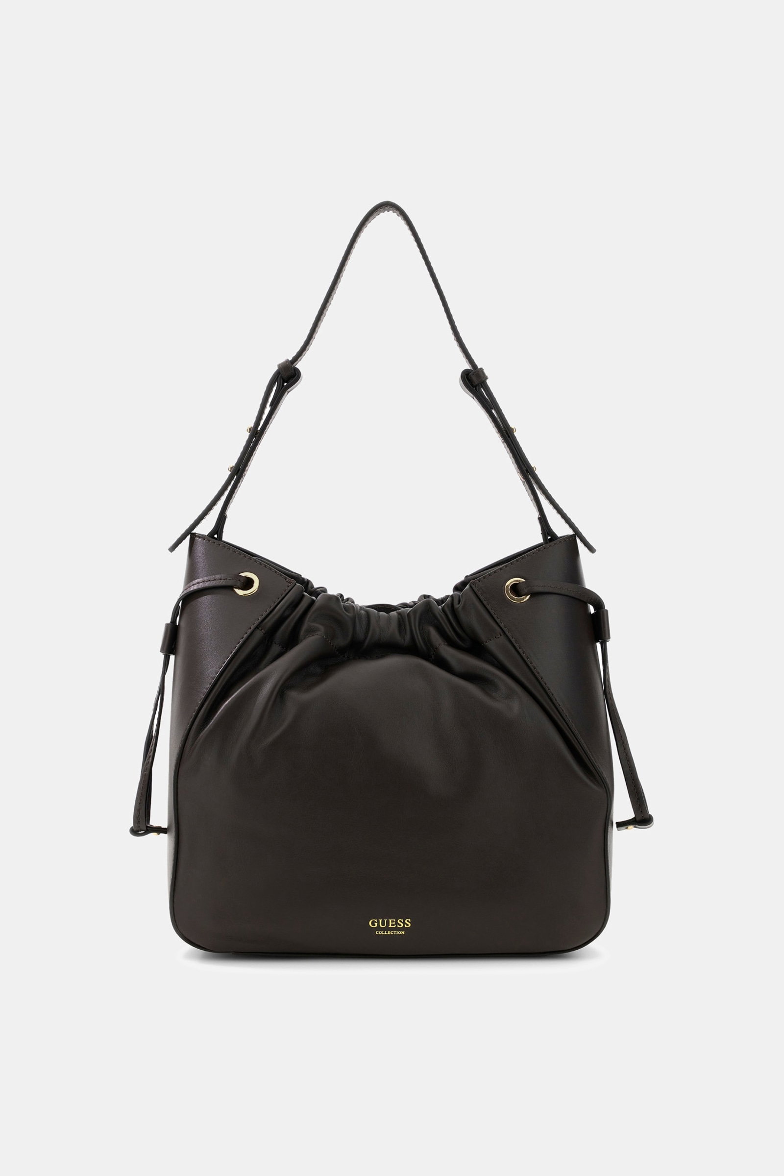 Guess Helene Echt Leren Bucket Bag in bruin