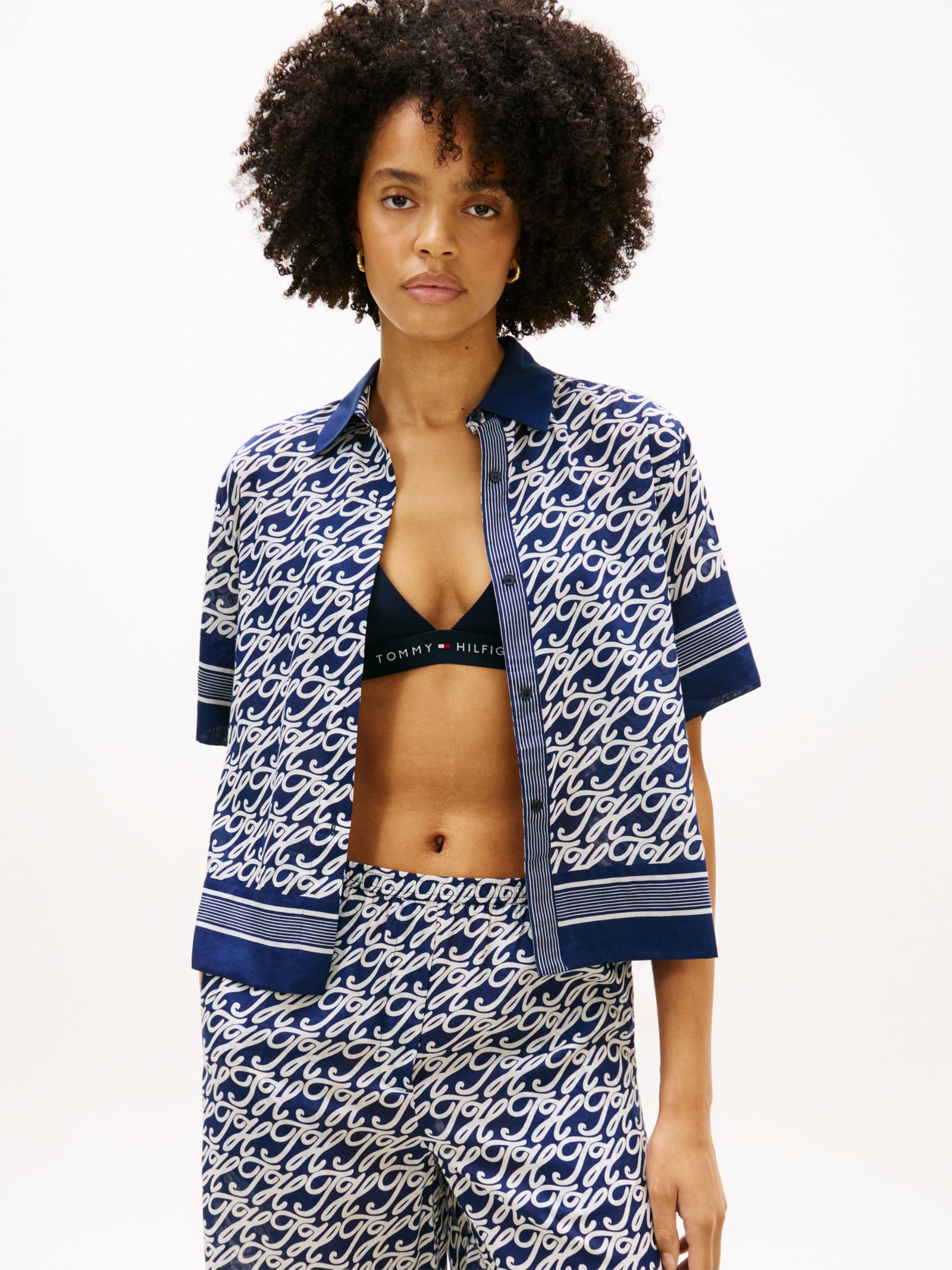 Tommy Hilfiger Relaxed overhemd van zijdemix voile met print