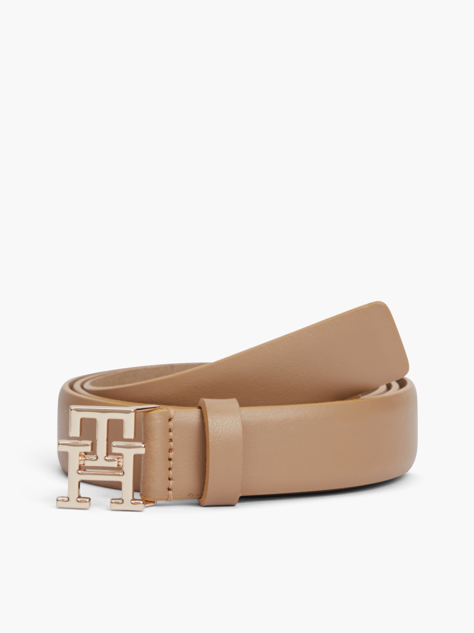 Tommy Hilfiger leren riem met TH monogramgesp in beige