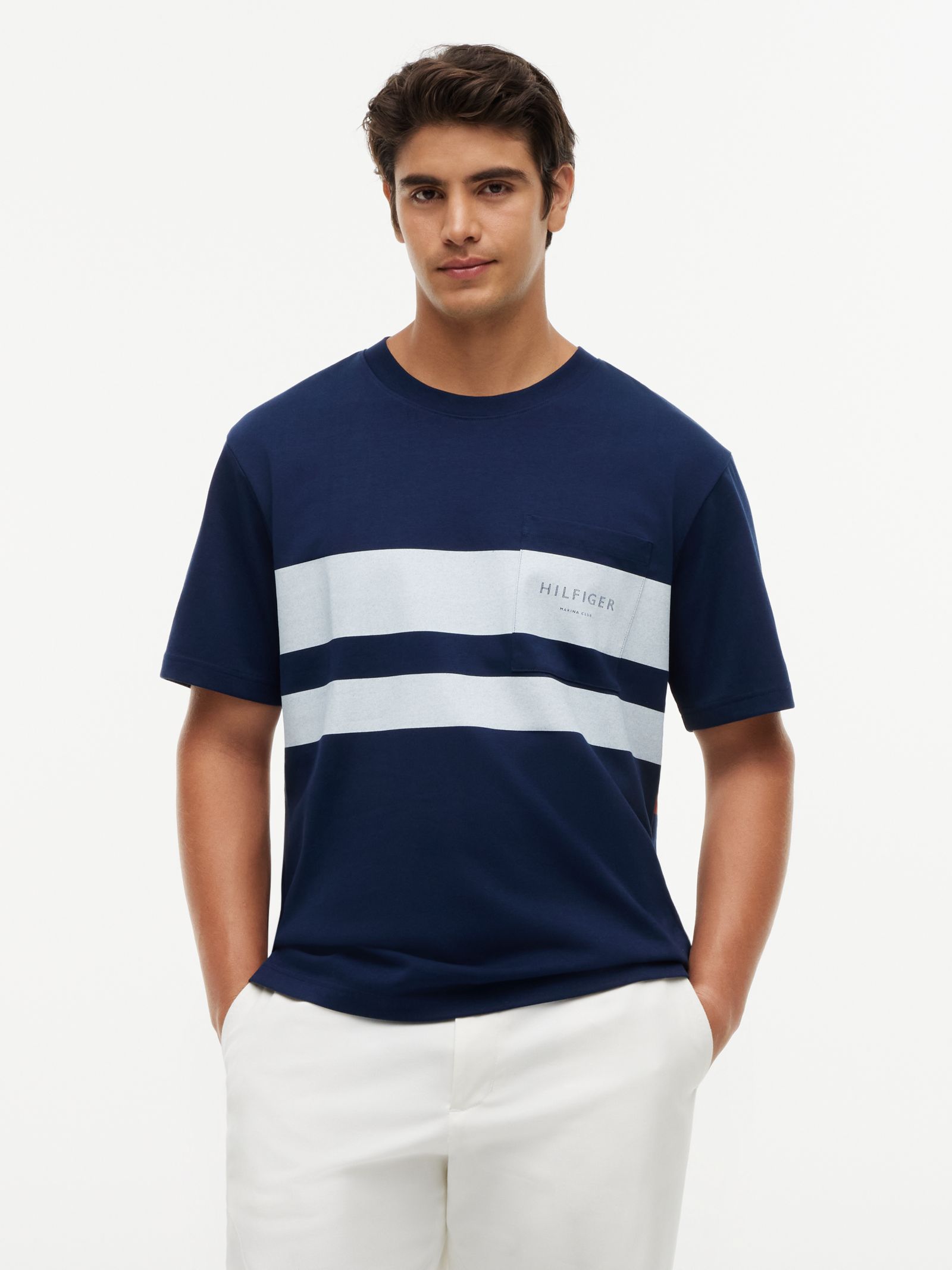 Tommy Hilfiger relaxed colour blocked T-shirt met logo in marine