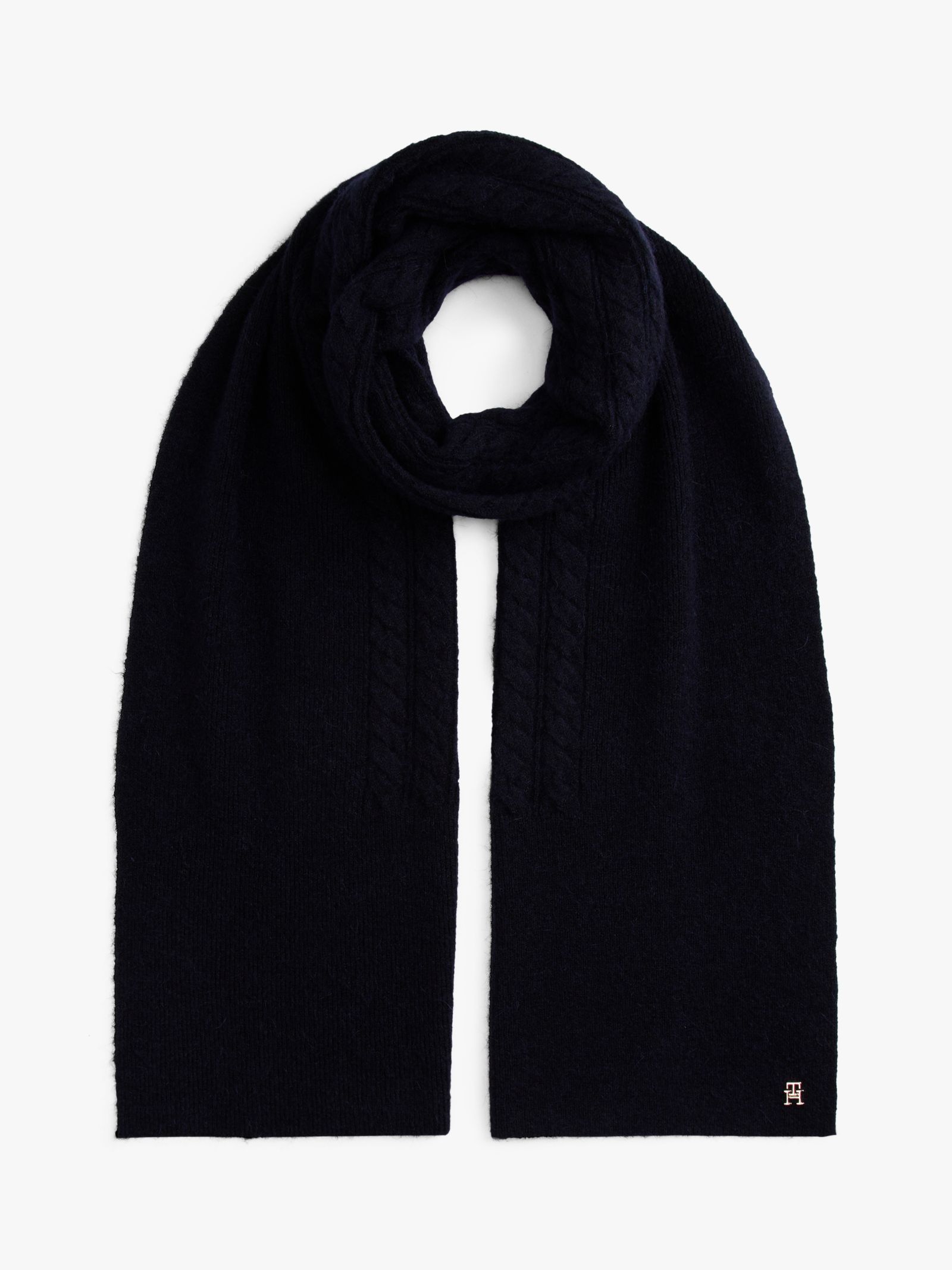 Tommy Hilfiger Chic Fluffy kabelgebreide sjaal in marine