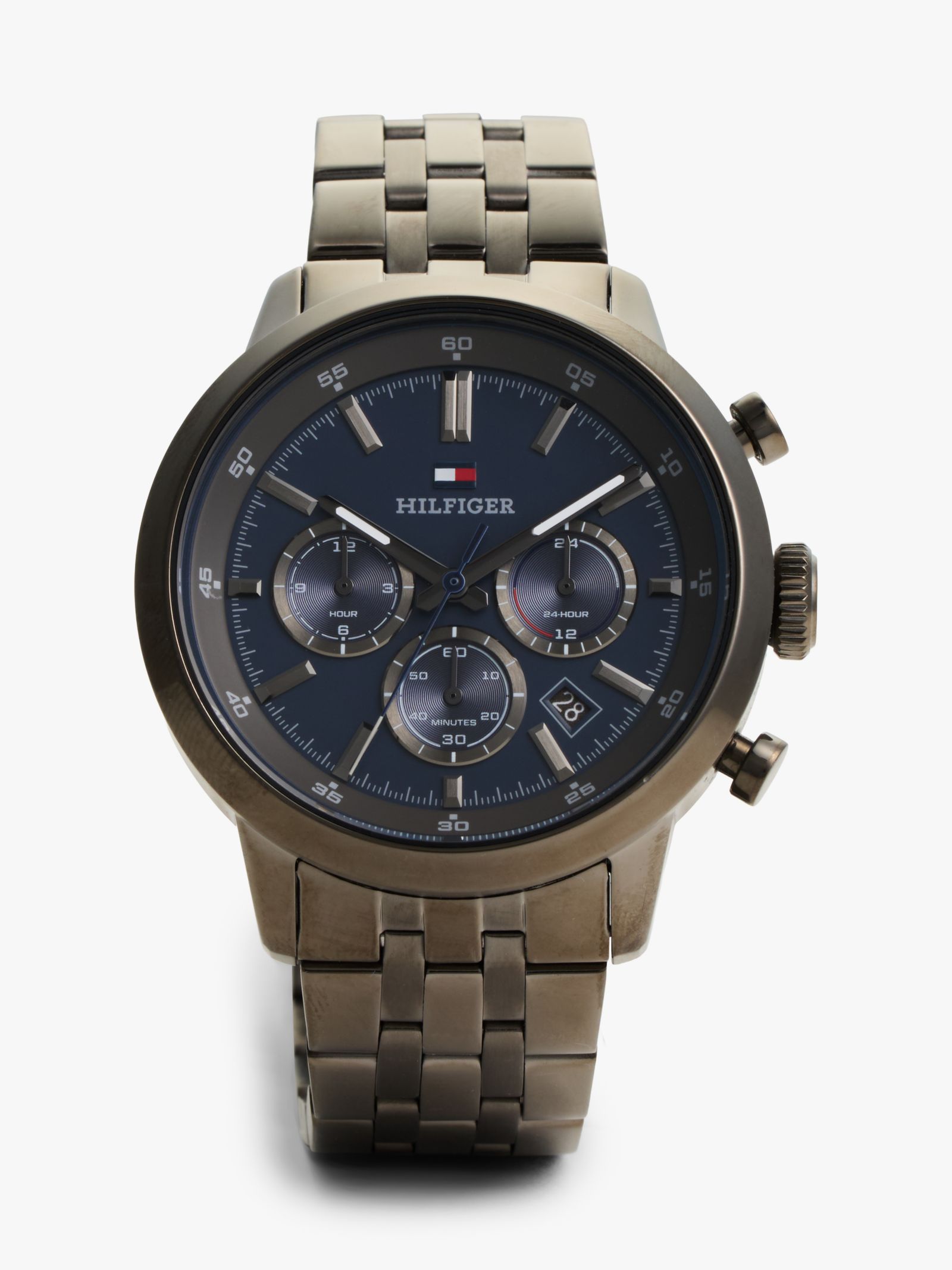 Tommy Hilfiger chronograafhorloge met blauwe wijzerplaat en grijze band