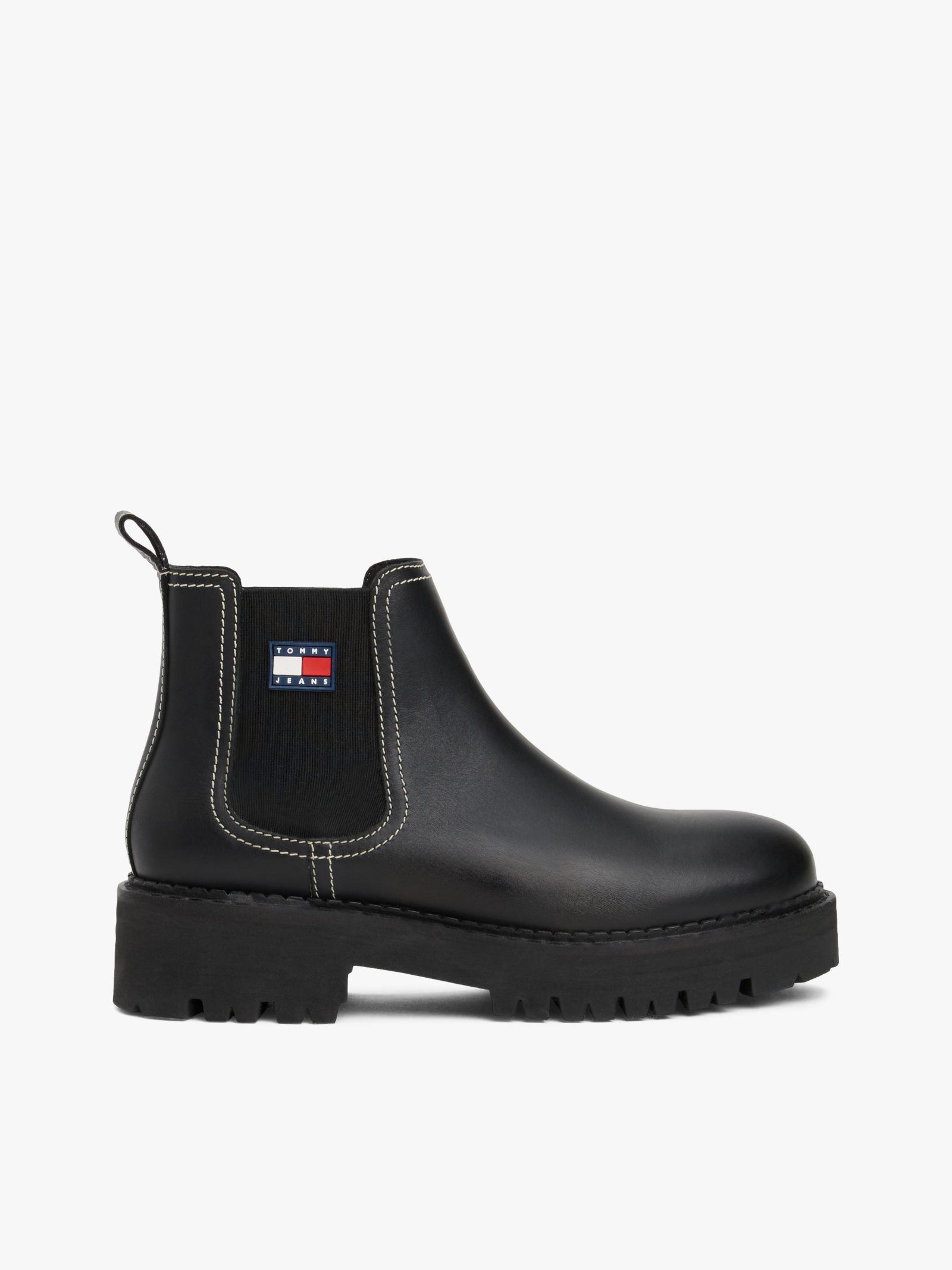 Tommy Jeans leren Chelsea boot met profielzool en logo in zwart