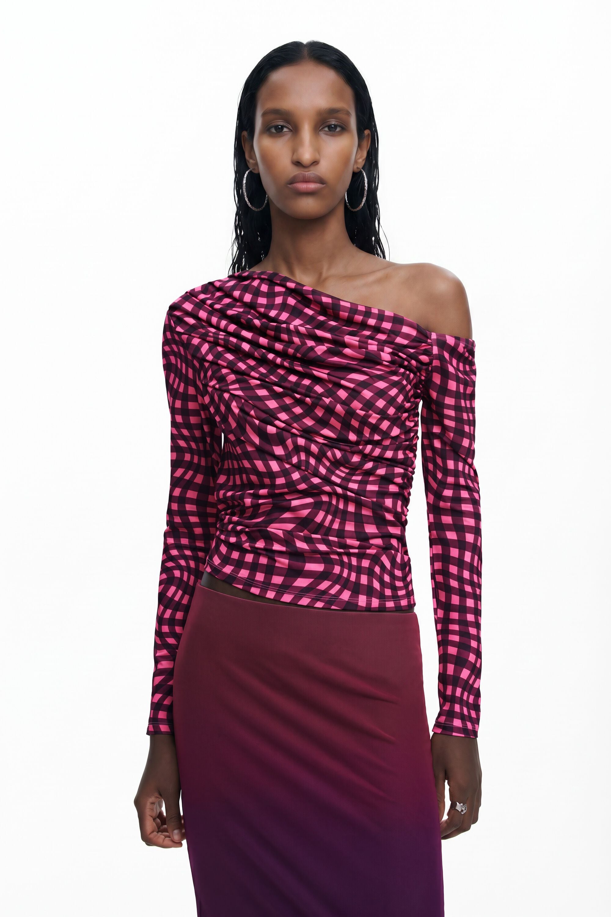 Desigual Asymmetrisch T-shirt met psychedelische ruiten