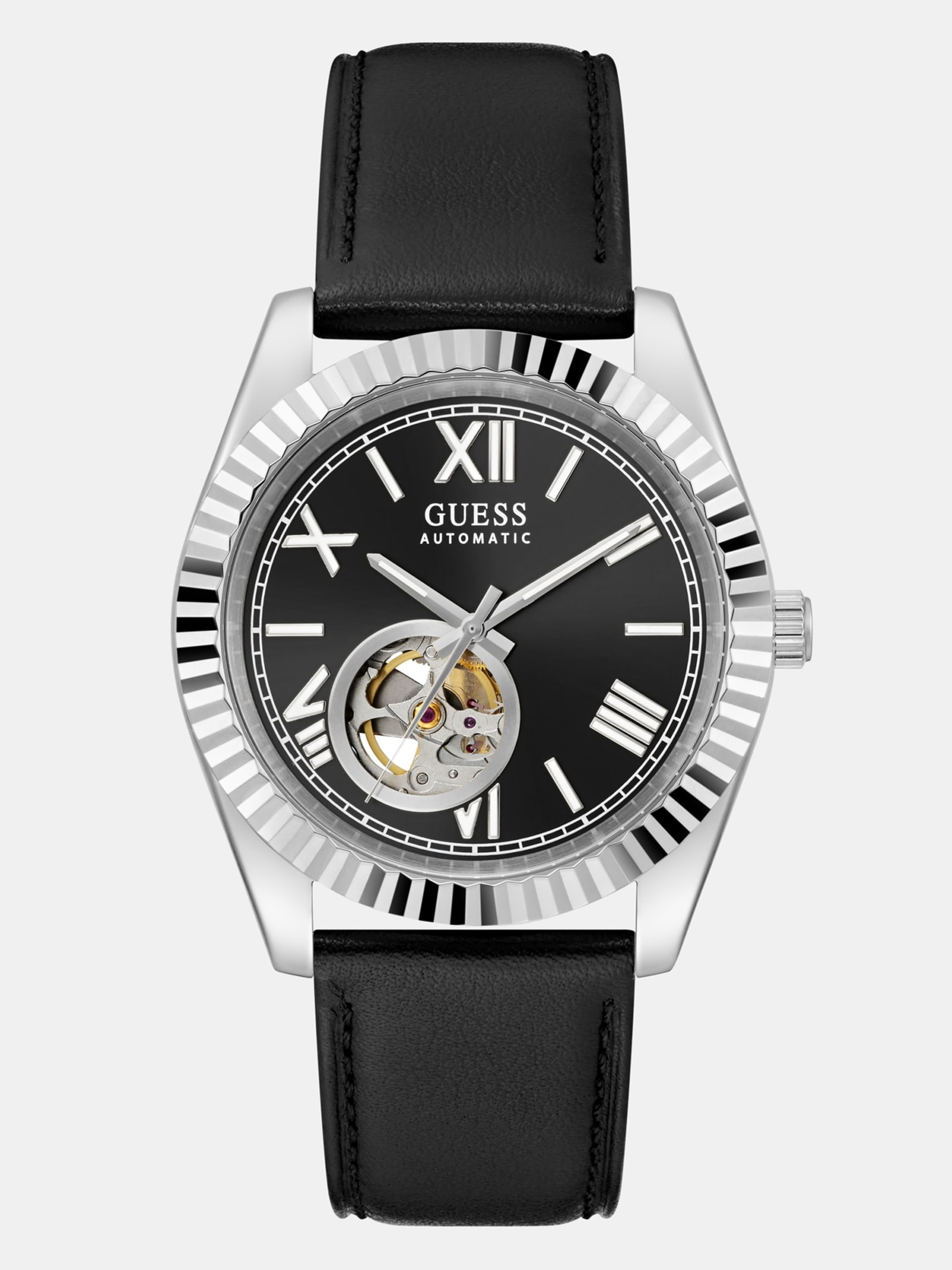 Guess Multifunctioneel Horloge Echt Leer 42 Mm in zwart