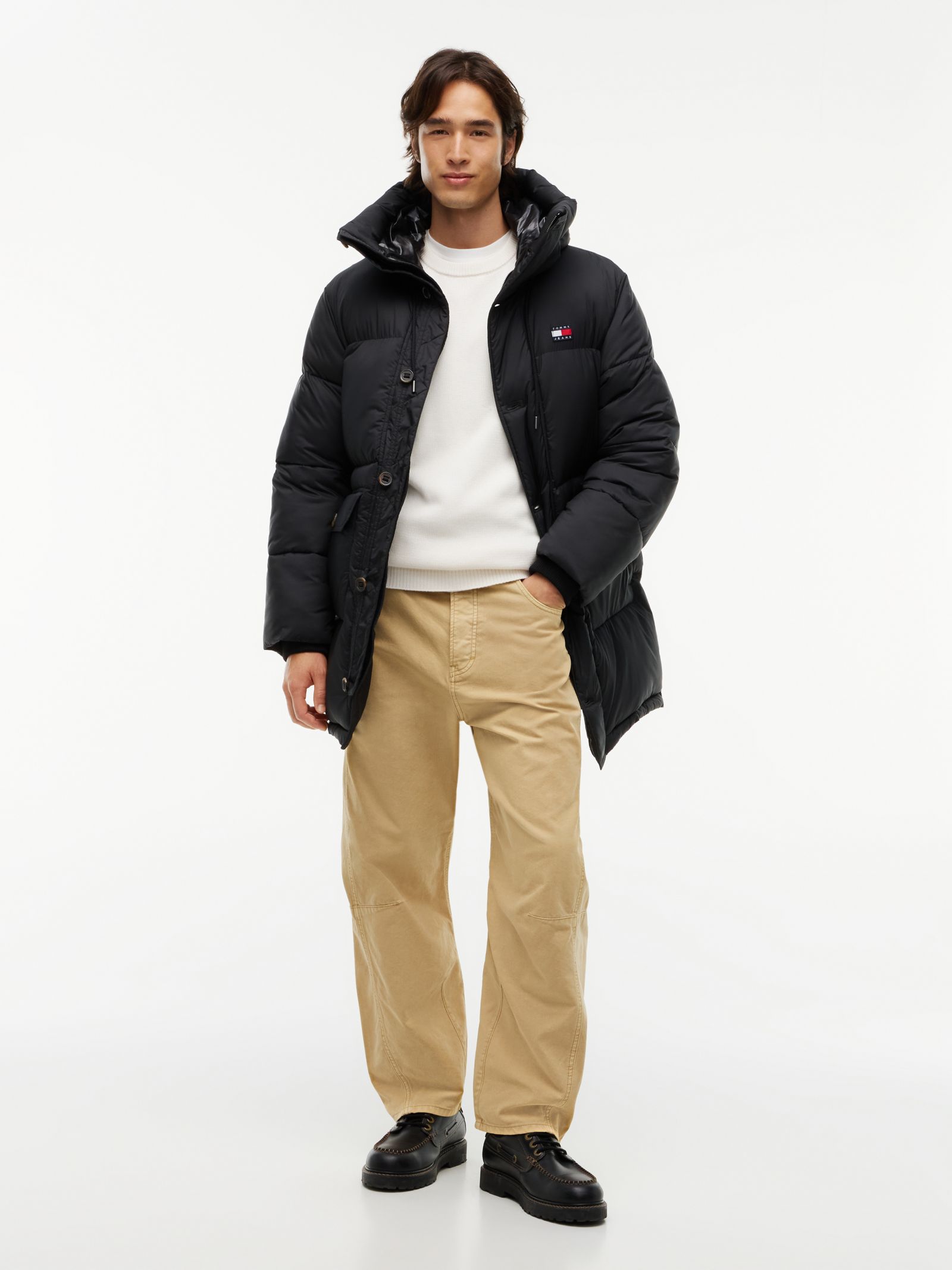 Tommy Jeans Relaxed gewatteerde parka met capuchon in zwart