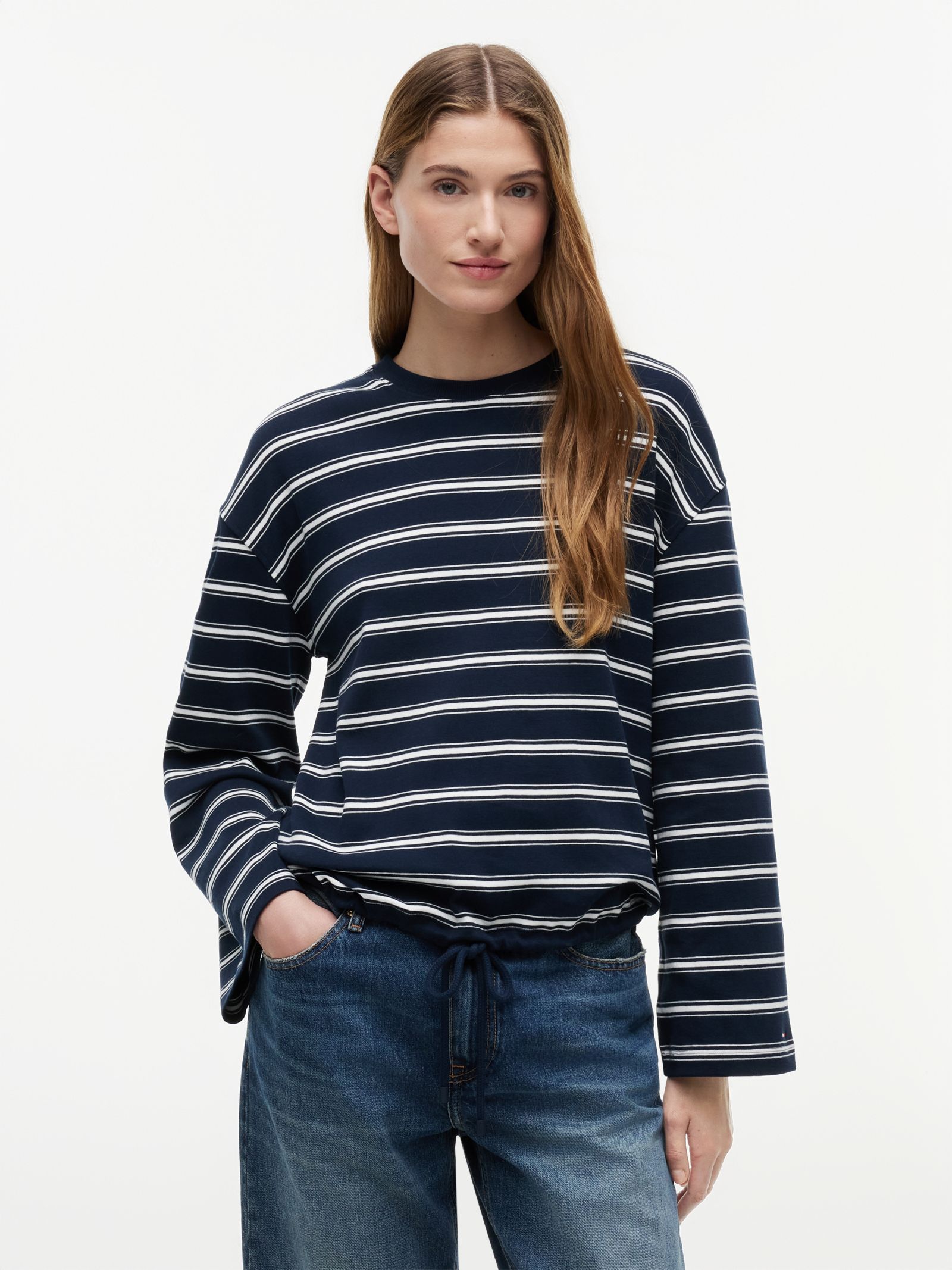 Tommy Hilfiger Gestreept T-shirt met lange mouwen en trekkoordzoom in marine