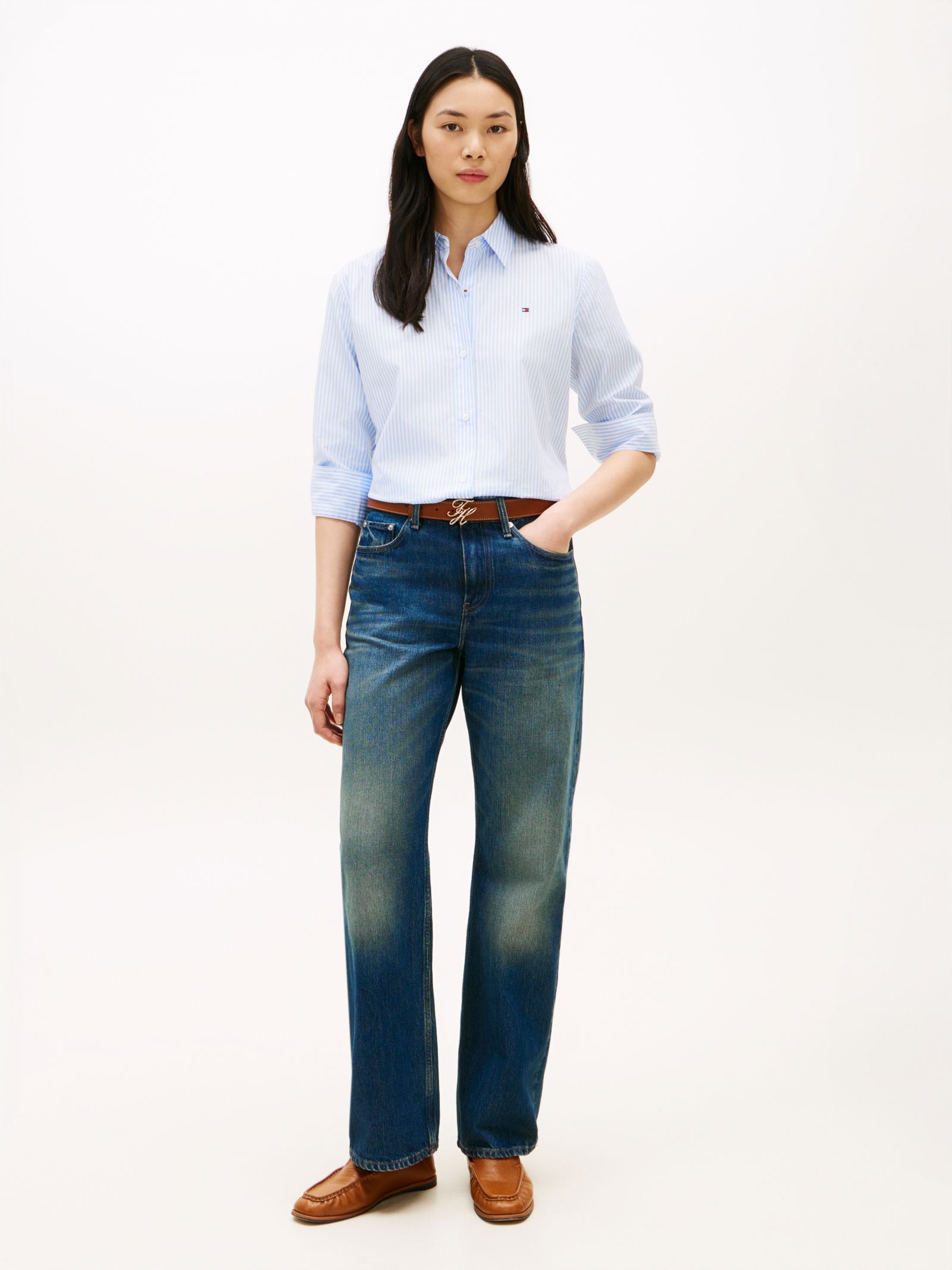 Tommy Hilfiger Medium rise loose straight jeans met whiskers