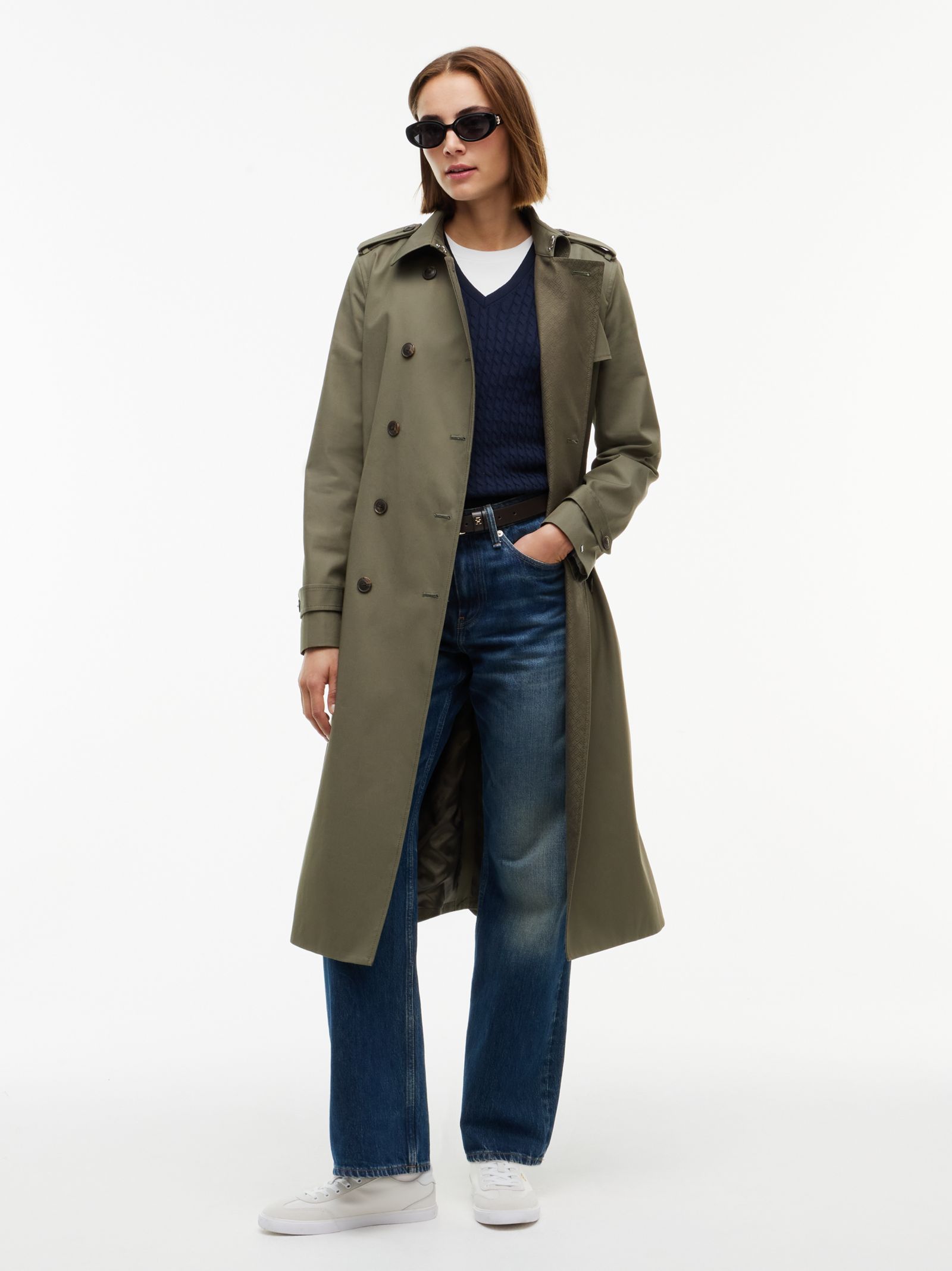 Tommy Hilfiger double breasted trenchcoat met gespceintuur in groen