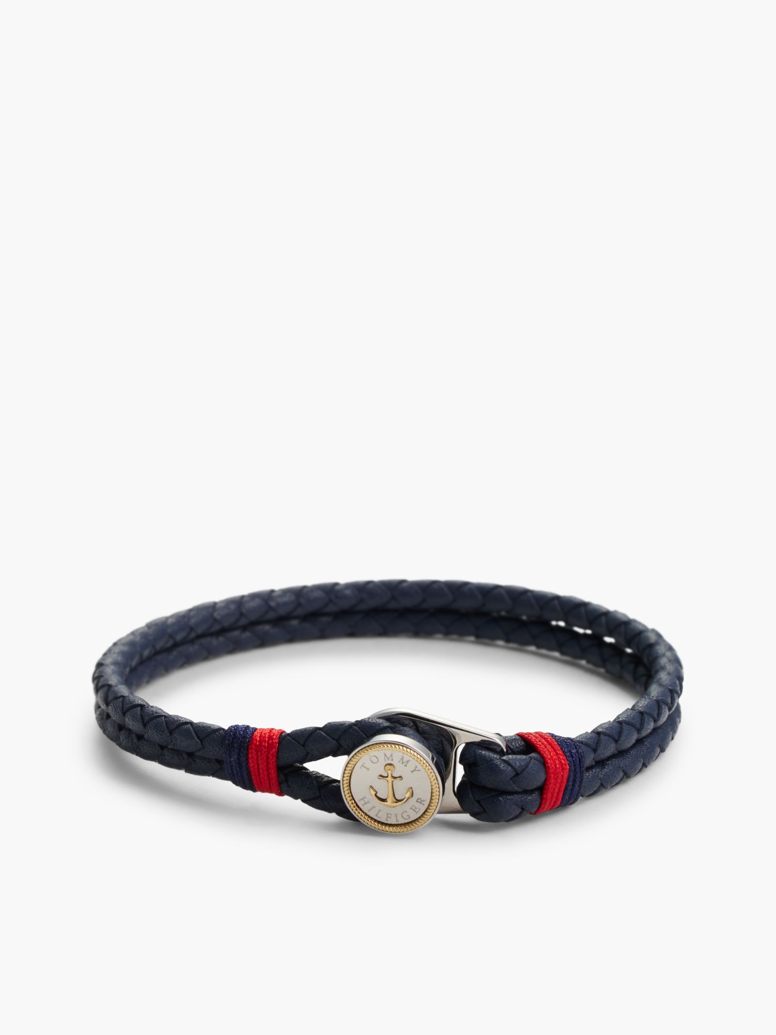Tommy Jeans Blauwe leren armband met vergulde bedel