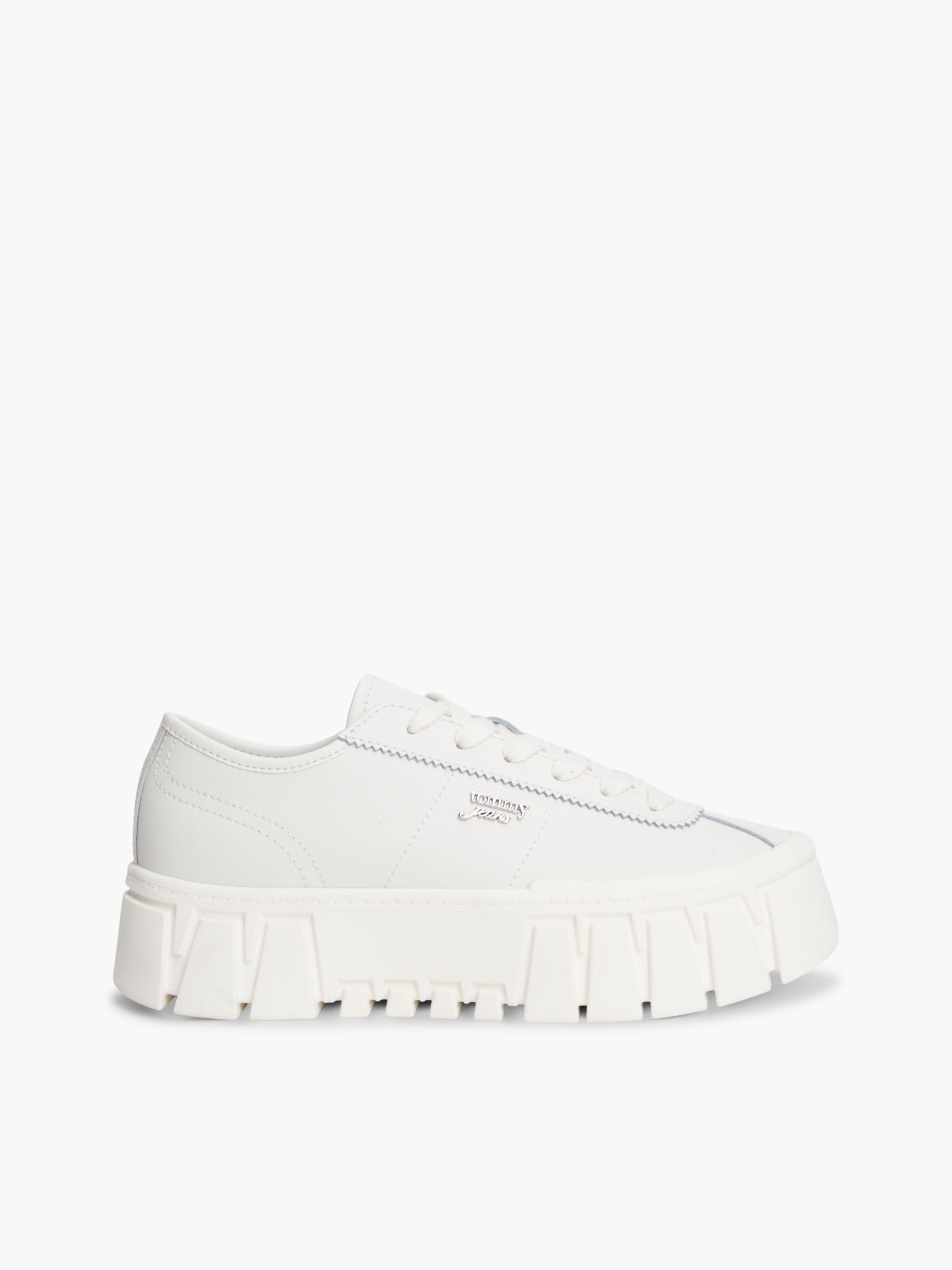 Tommy Jeans leren sneaker met plateauzool en logo in wit
