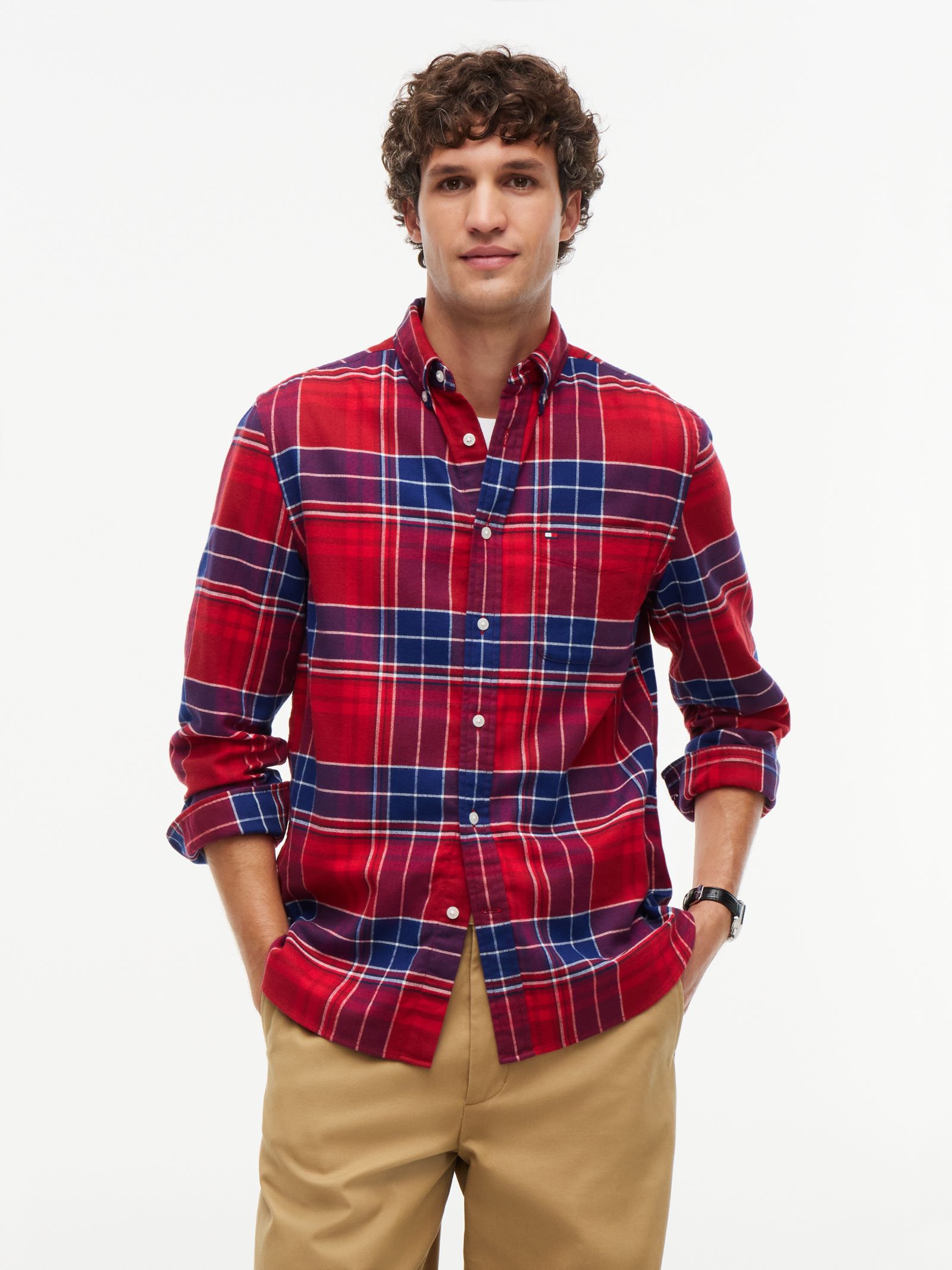 Tommy Hilfiger Regular fit flanellen overhemd met tartanruit in rood